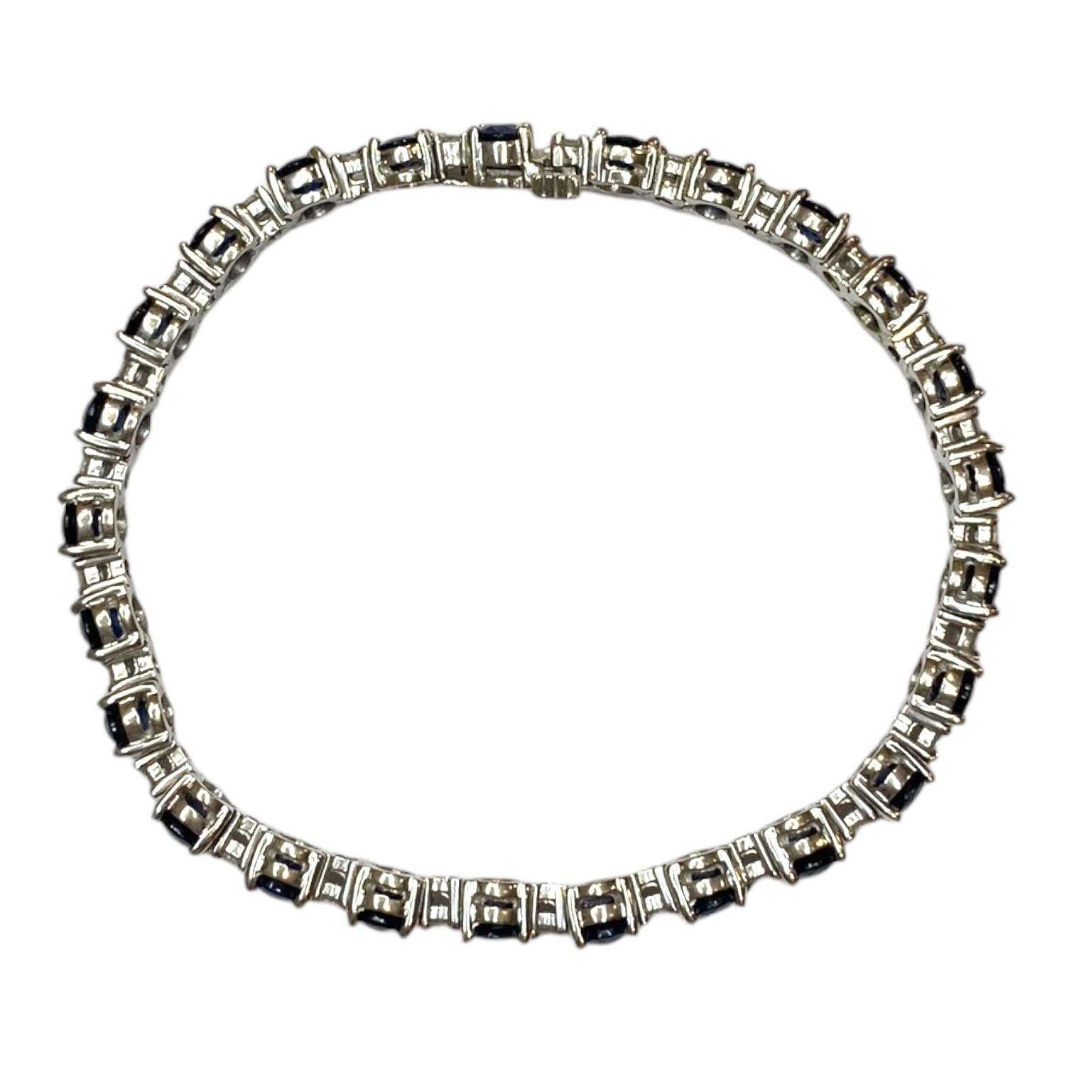 14K White Gold Sapphire & Diamond Tennis Bracelet