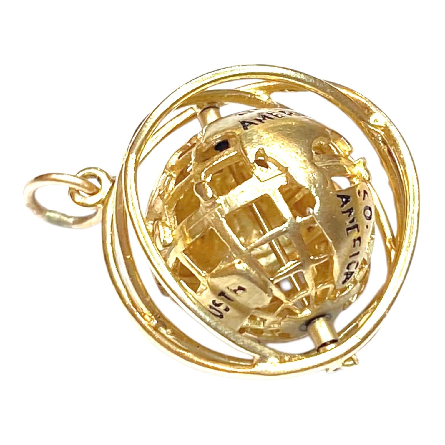 Vintage 14K Yellow Gold Globe Charm