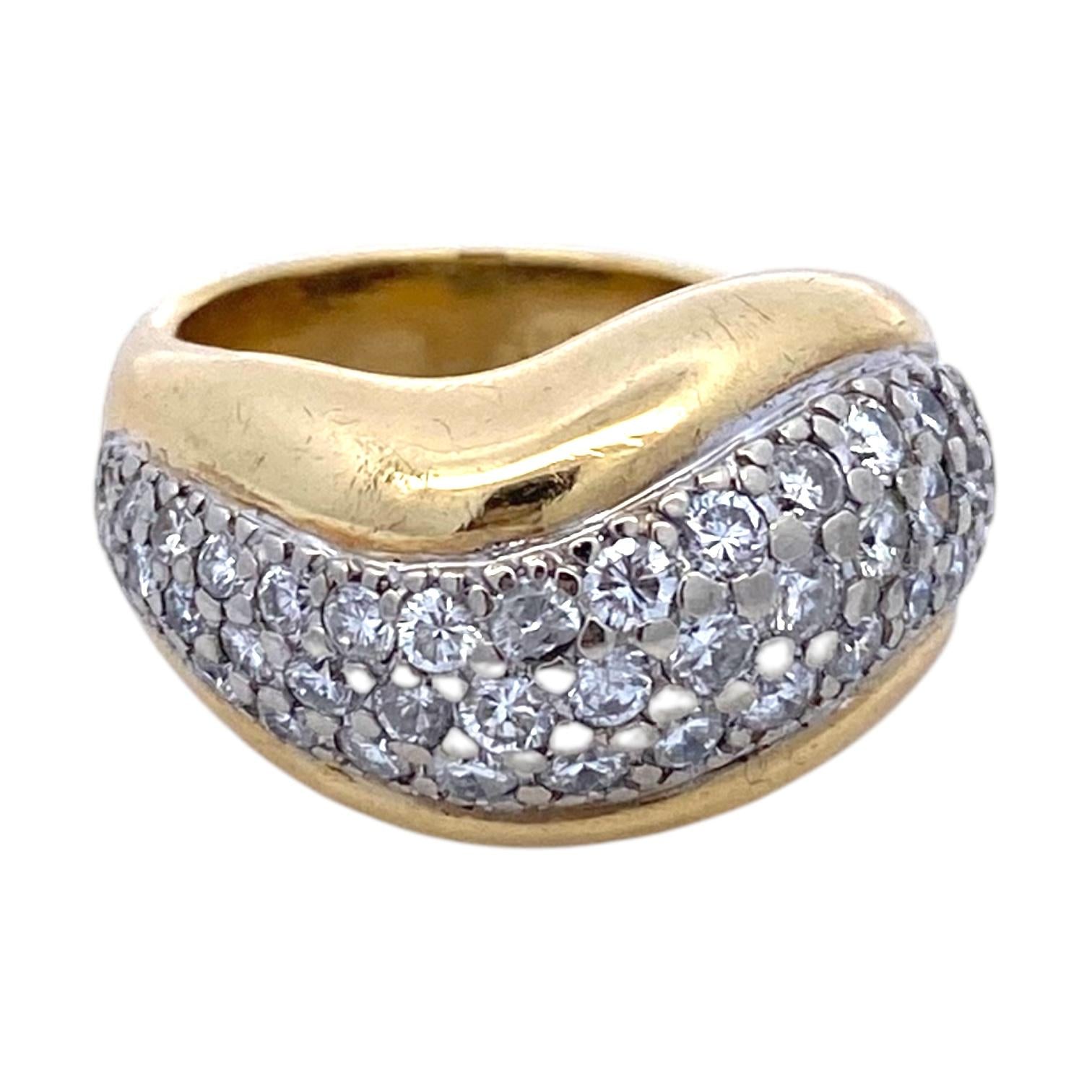 Vintage 18K Gold Pave Diamond Dome Ring