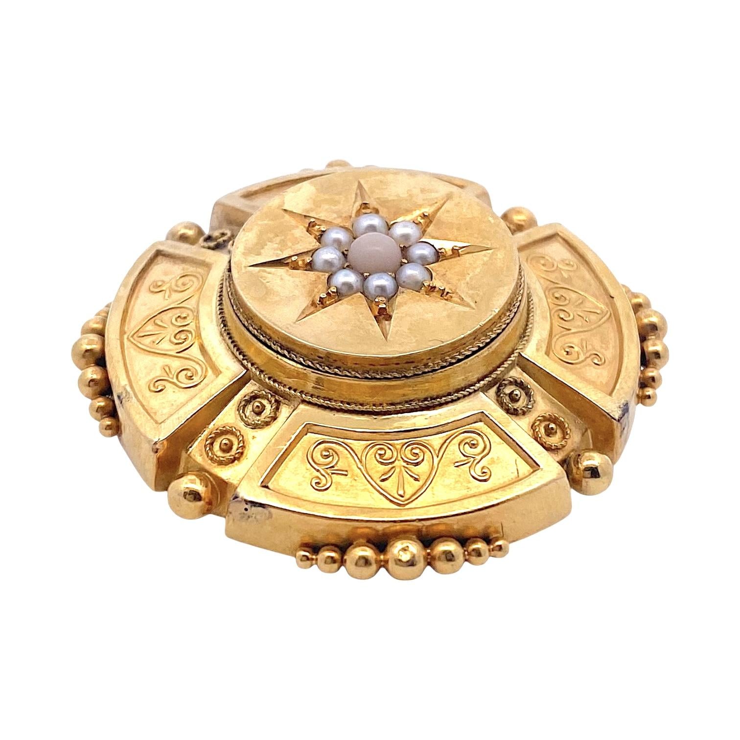 Etruscan Revival Antique 14K Pearl Brooch