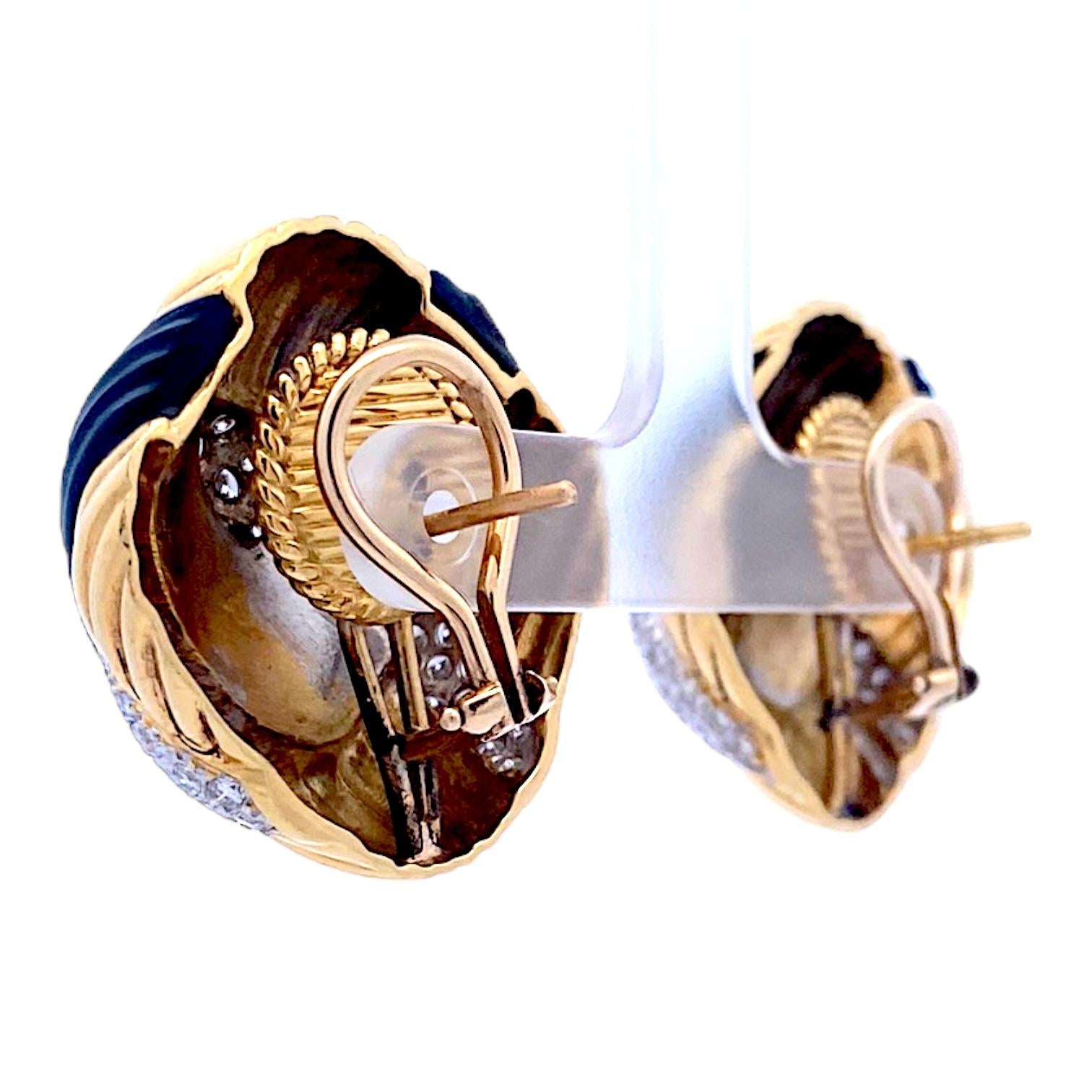 Vintage 18K Carved Onyx and Diamond Dome Earrings