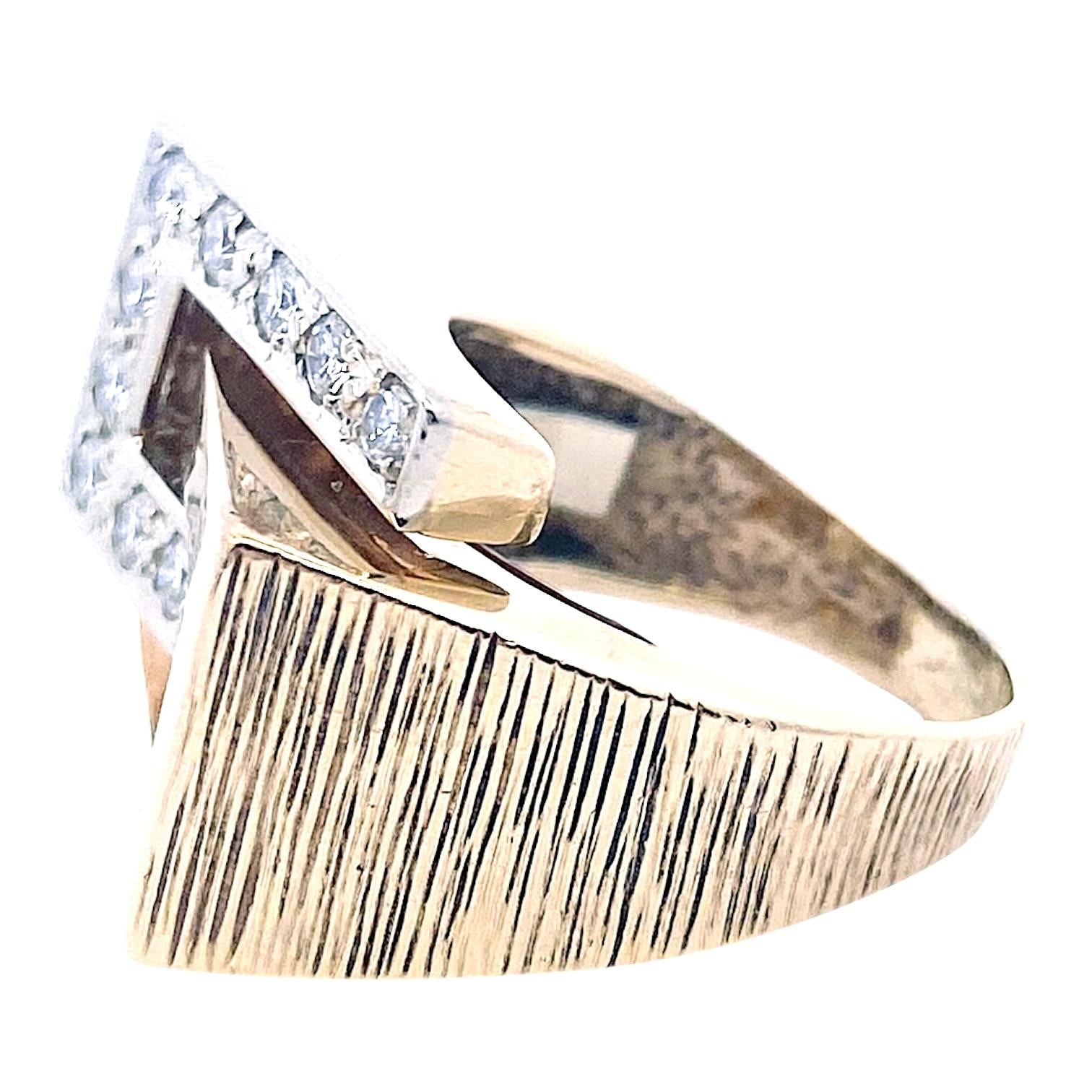 Vintage 14K Gold Mid Century Geometric Diamond Ring