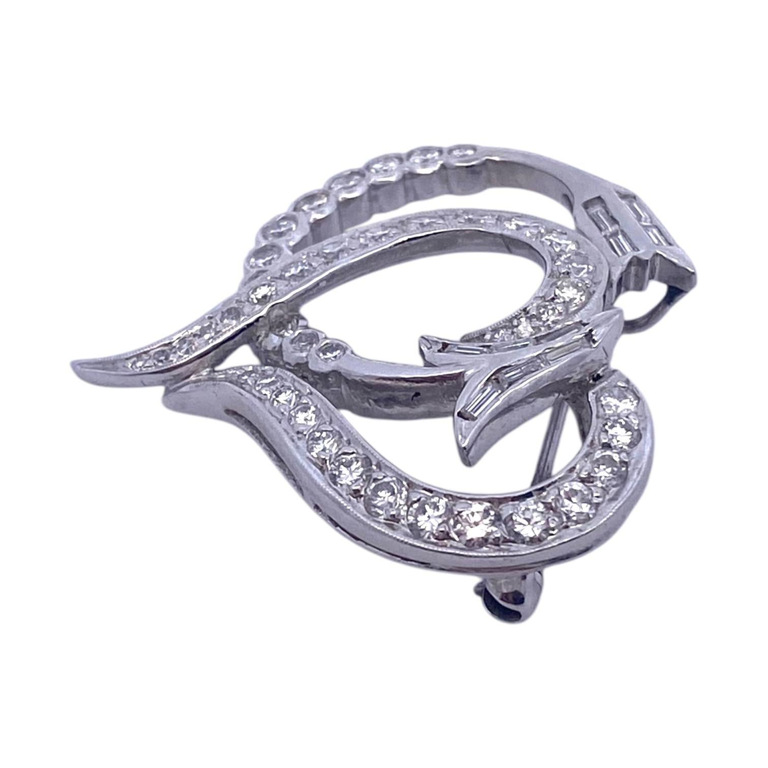 Vintage Platinum Diamond Heart and Arrow Pin Pendant