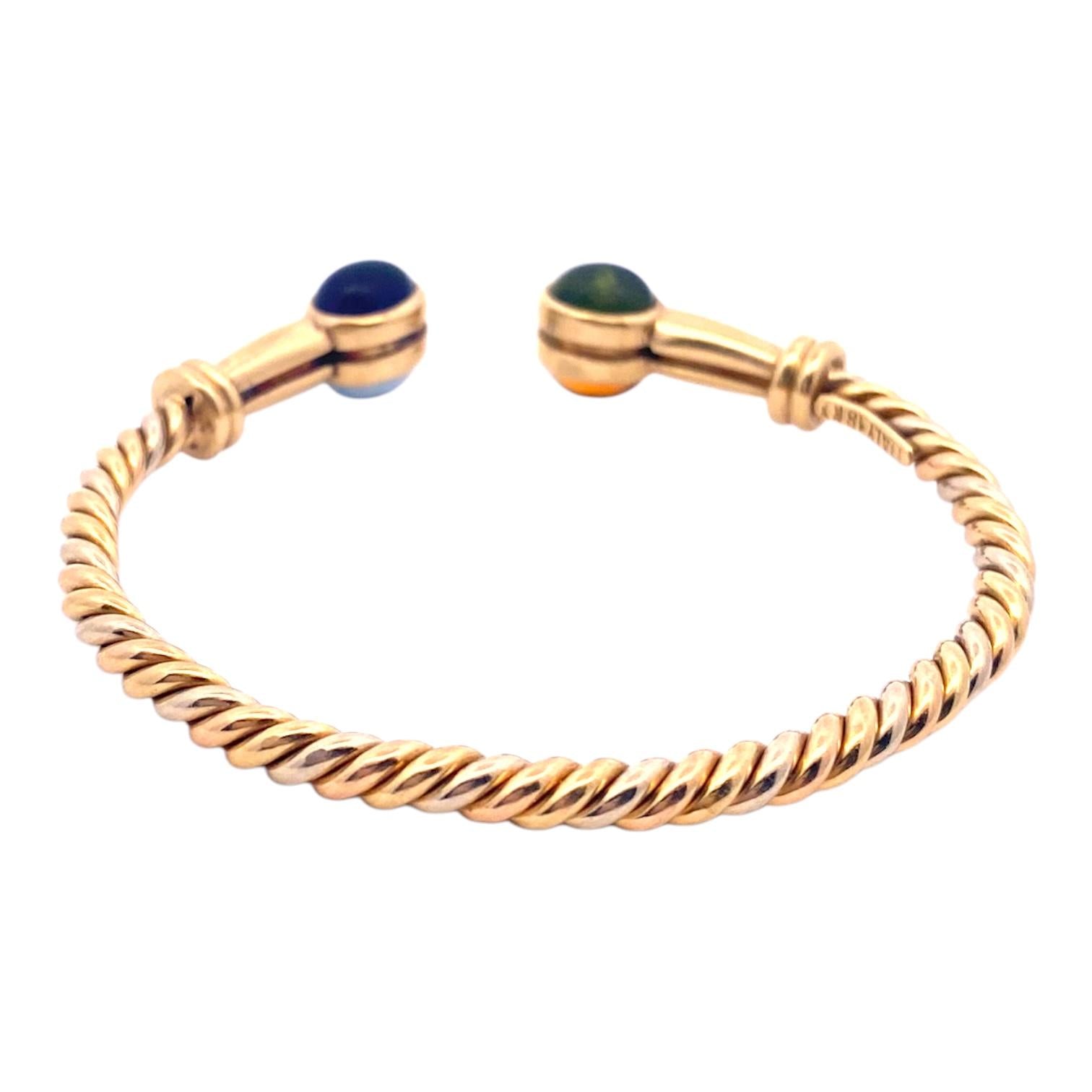 Vintage 18K Gold Multi Gemstone Twisted Bangle Bracelet