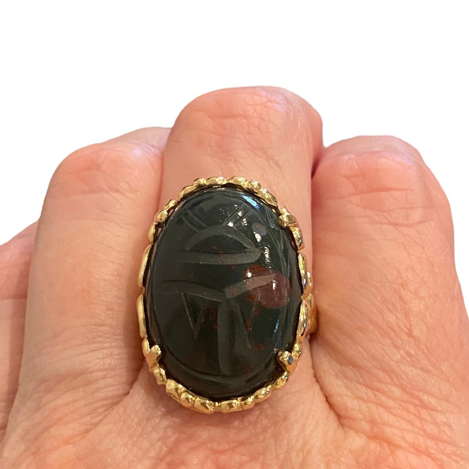 Vintage 14K Gold Scarab Bloodstone Cabochon Ring
