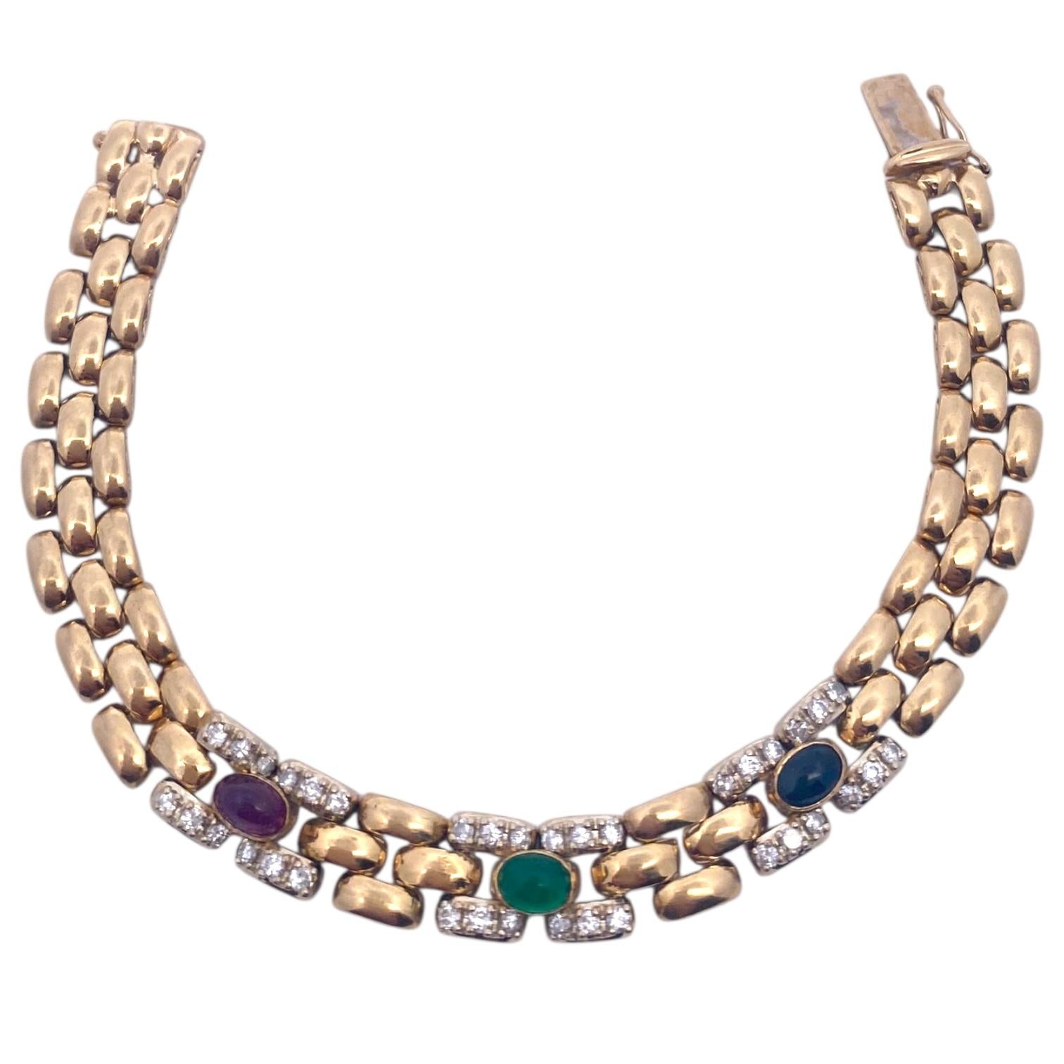 Vintage 14K Ruby Emerald Sapphire Diamond Bracelet