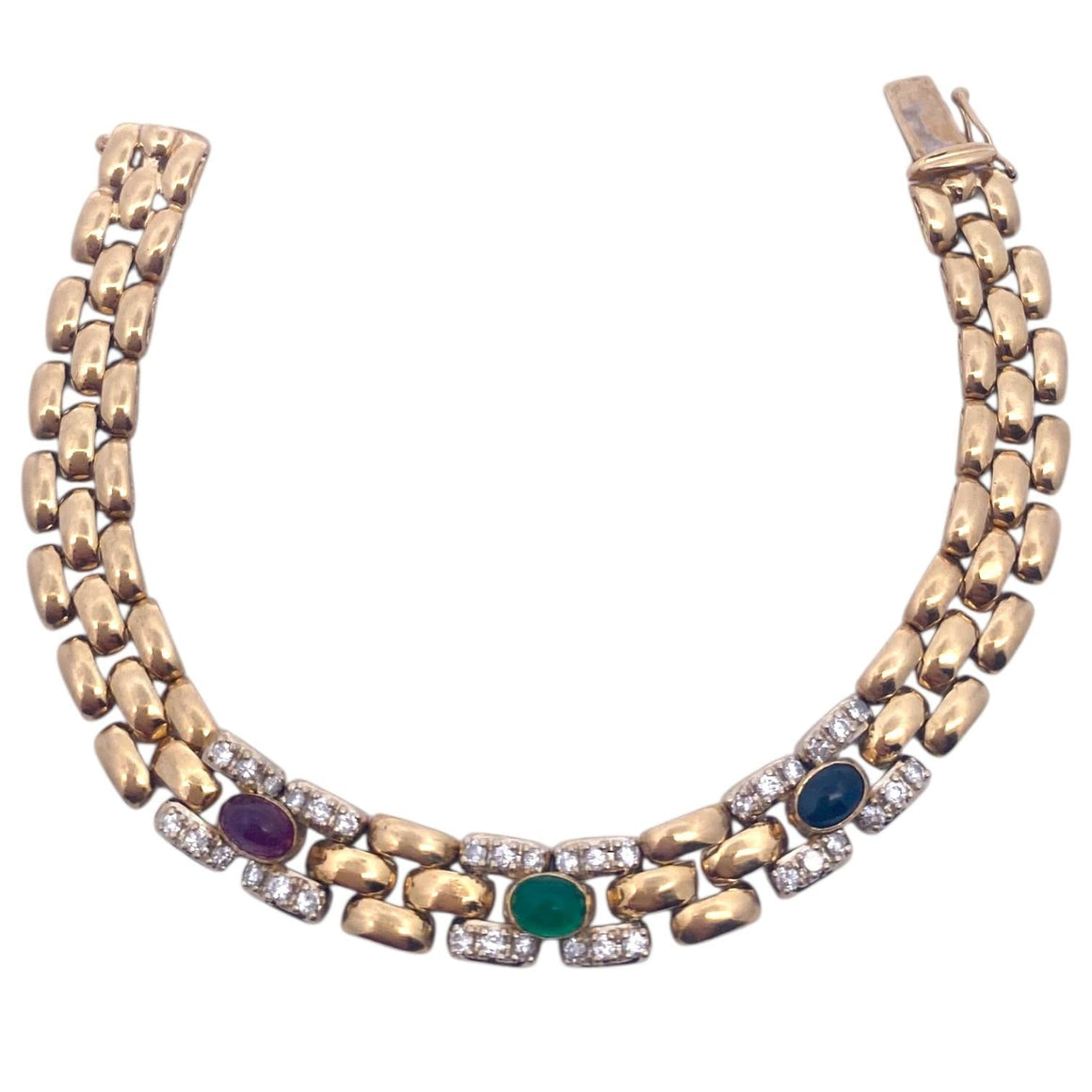 Vintage 14K Ruby Emerald Sapphire Diamond Bracelet