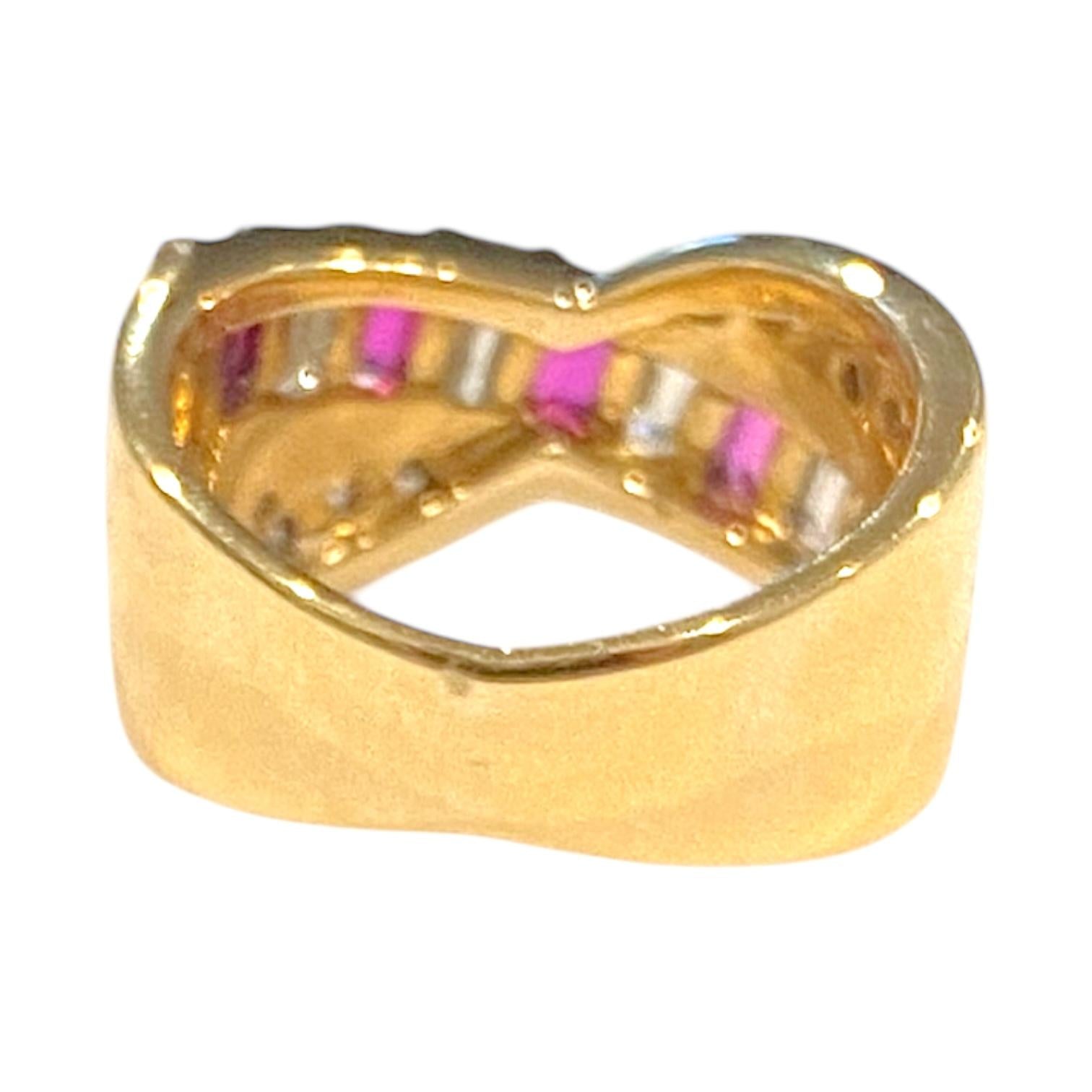 18K Gold Ruby and Diamond Crossover Ring