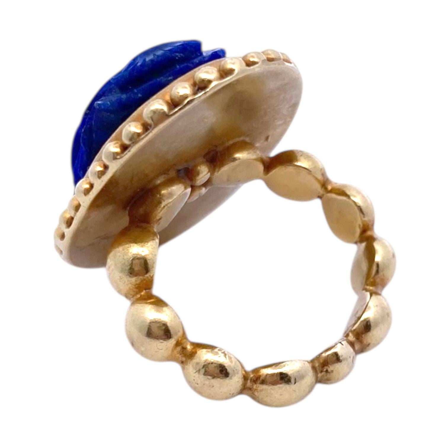 Large 18K Gold Lapis Lazuli Scarab Ring