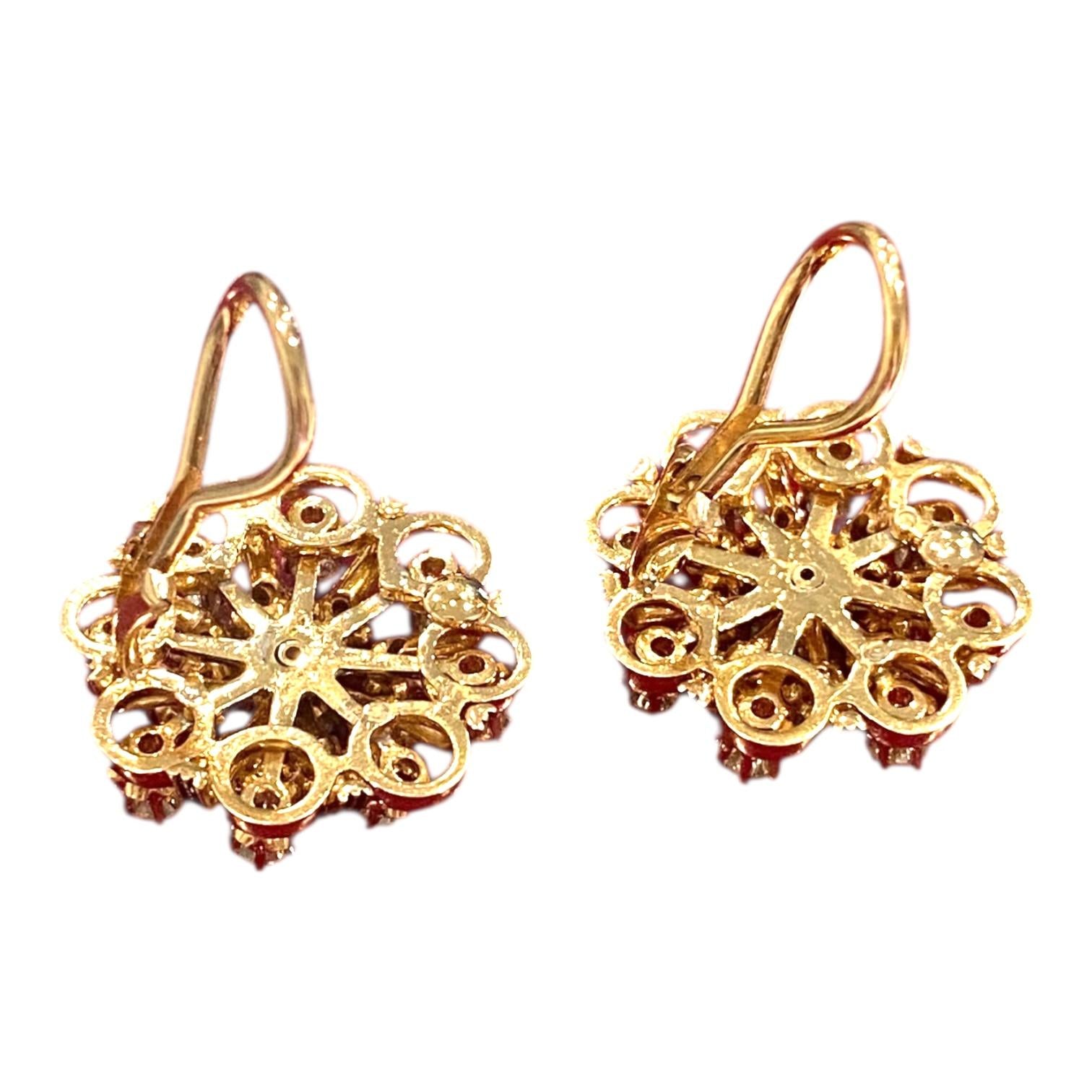 Vintage 14K Diamond Cluster Earrings with Enamel Accents