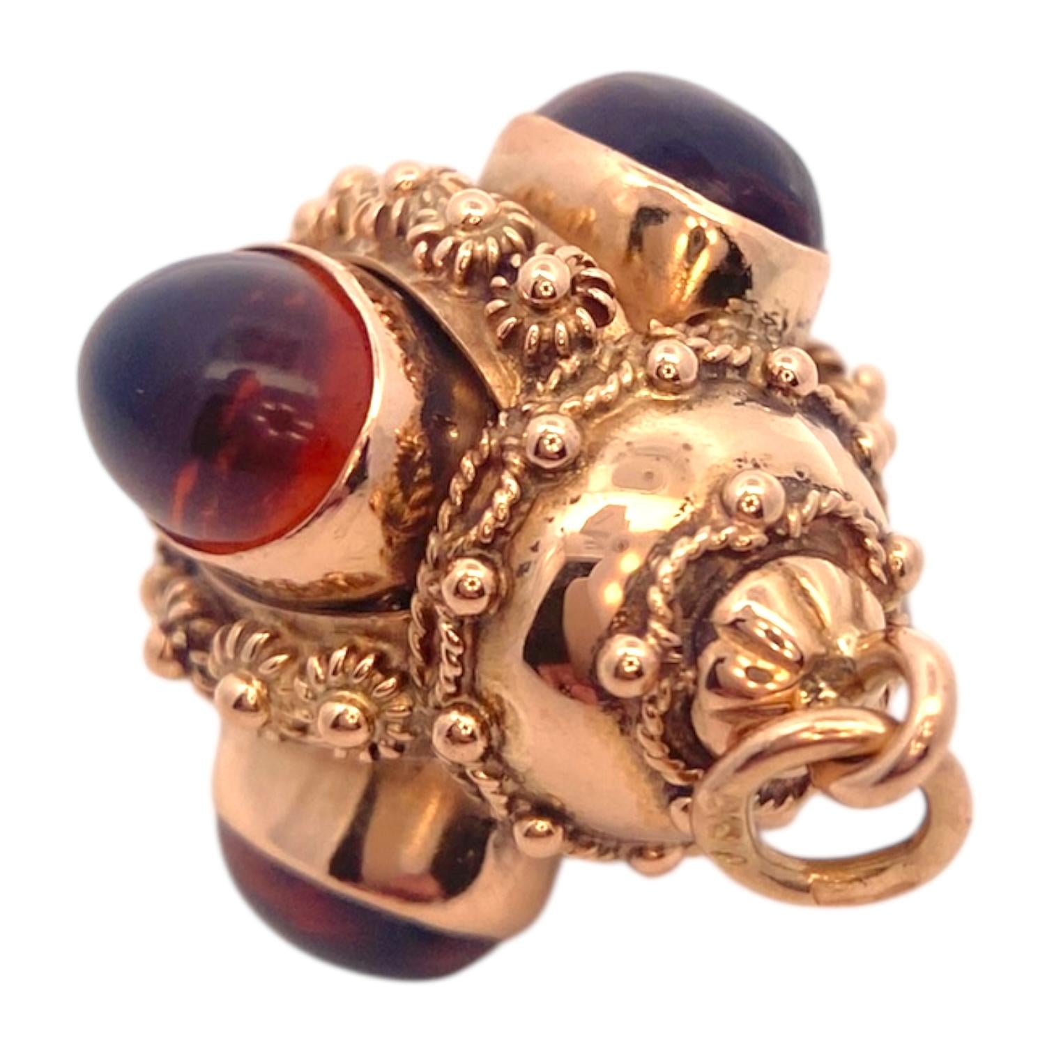 Etruscan Revival Italian 18K Citrine Cabochon Charm Pendant