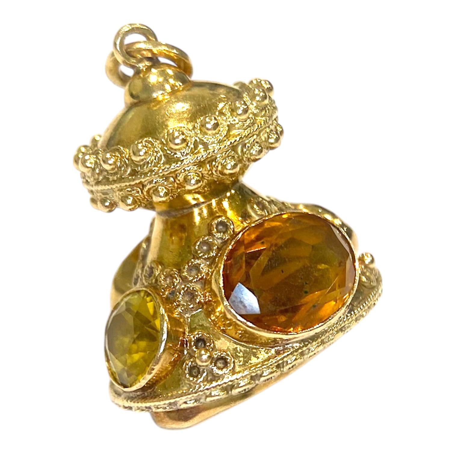 Etruscan Revival 18K Gold Citrine Charm Pendant
