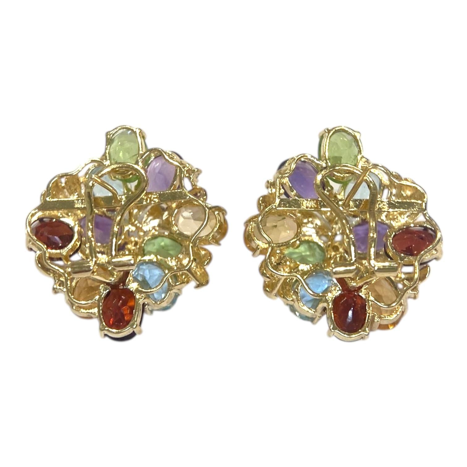 Vintage 14K Gold Multi Gemstone Tutti Frutti Earrings