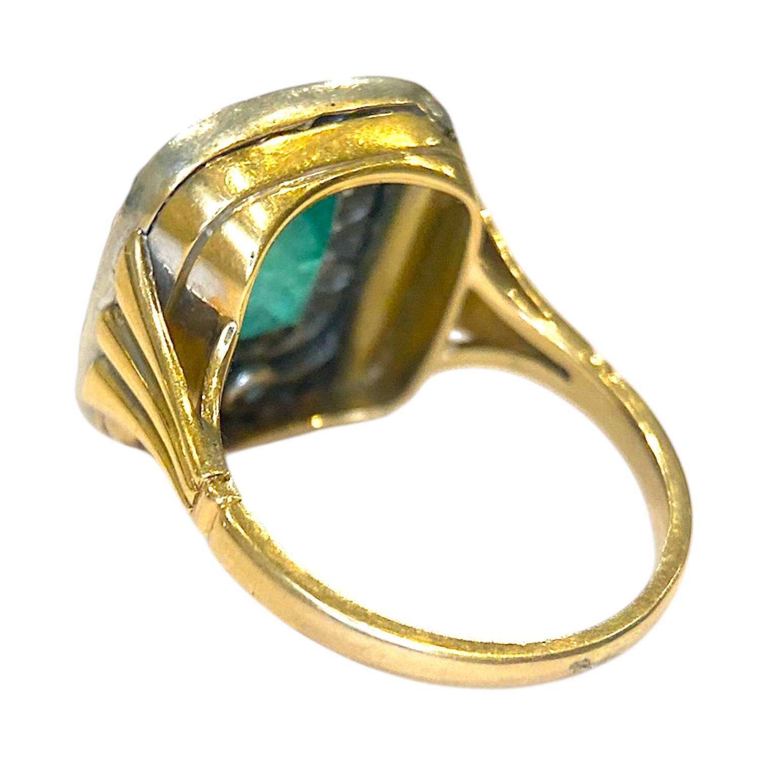 Vintage 18K Gold Emerald Diamond Ring