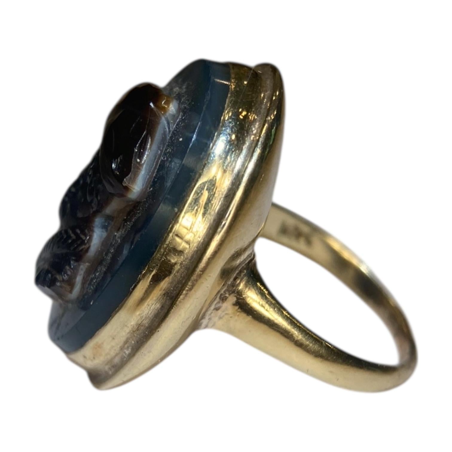Antique 14K Gold Agate Cameo Ring