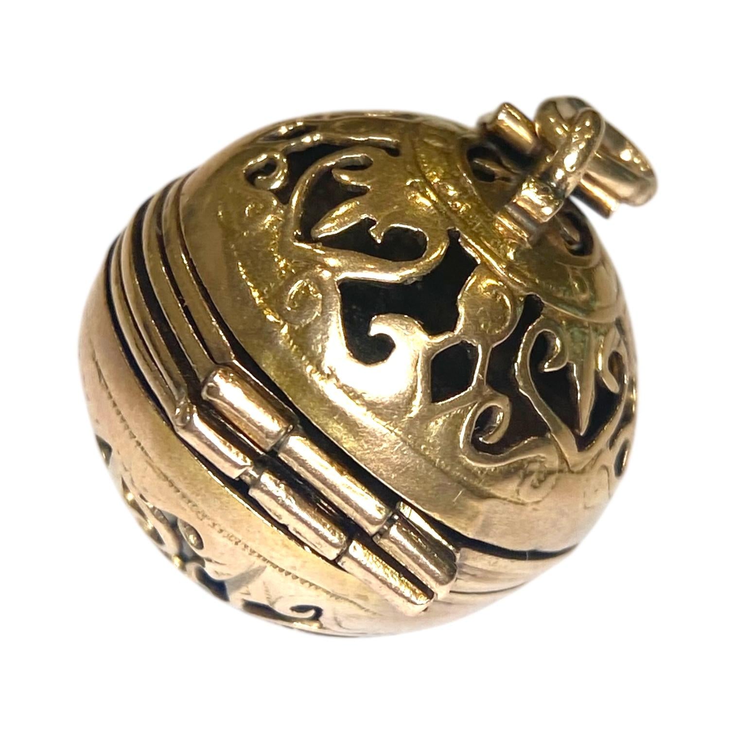 Vintage 14K Gold Folding Locket Orb Pendant