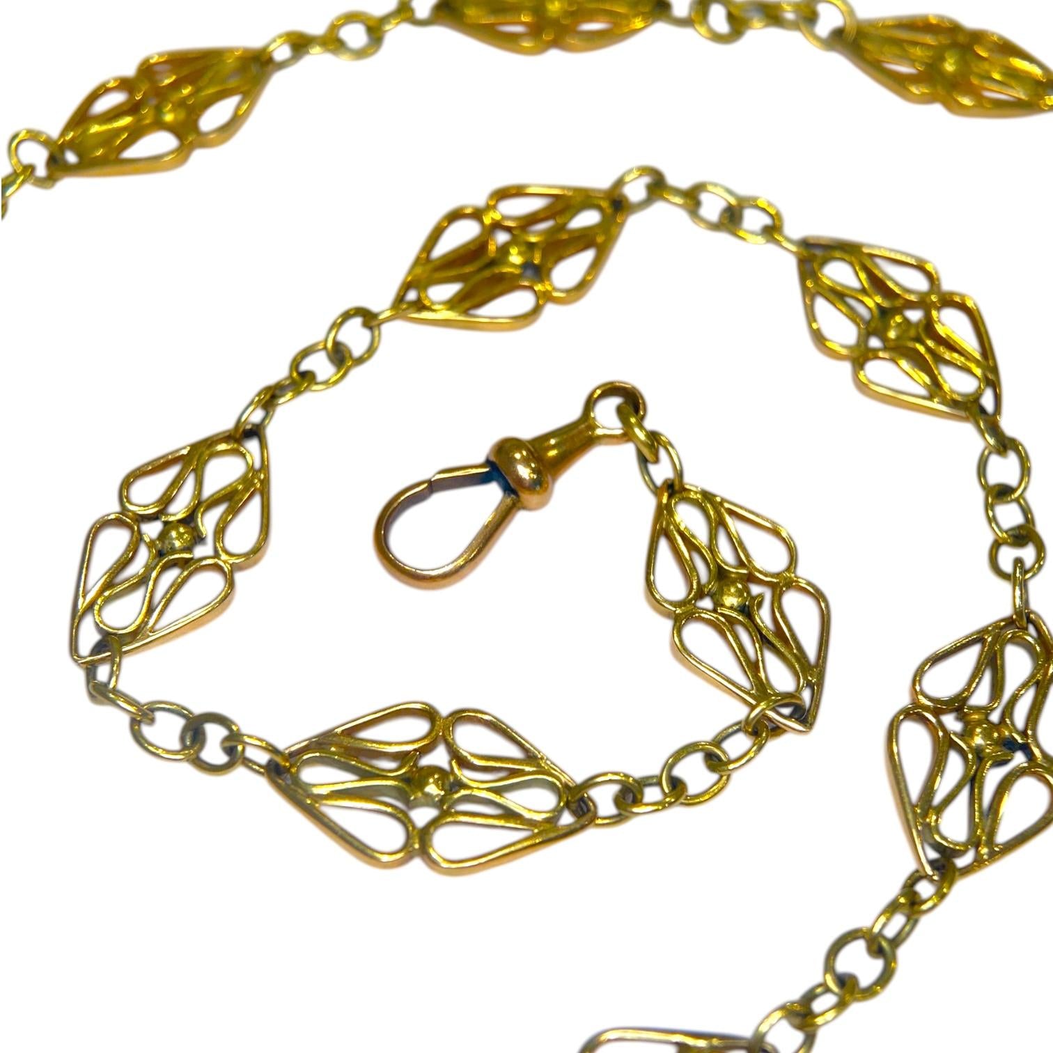 Antique 16K Yellow Gold Long Watch Chain Link Necklace