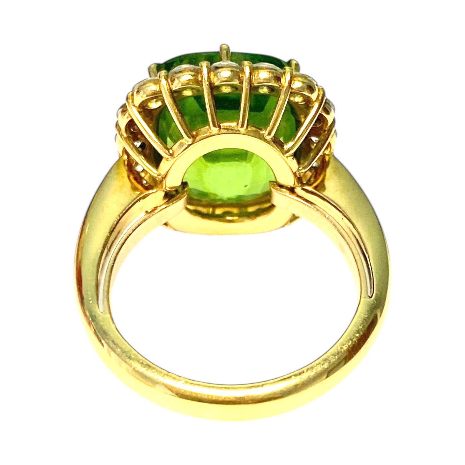 18K Yellow Gold Large Peridot and Diamond Ring