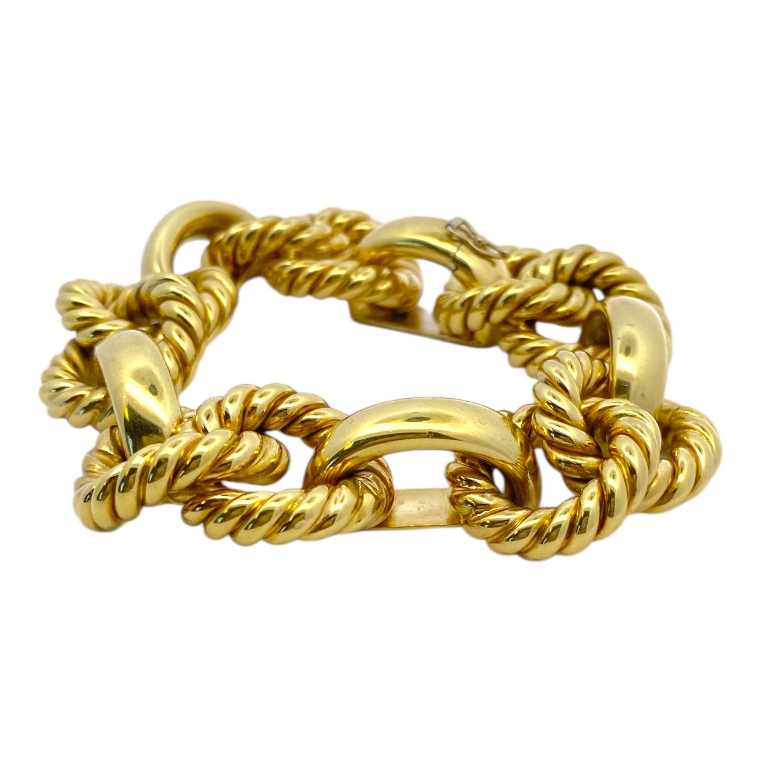 Vintage Italian 18K Yellow Gold Large Rope Style Link Bracelet