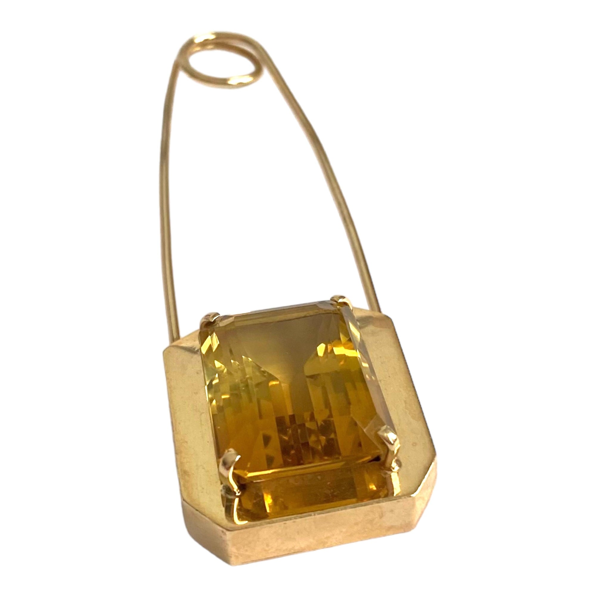 Vintage 14K Large Citrine Safety Pin