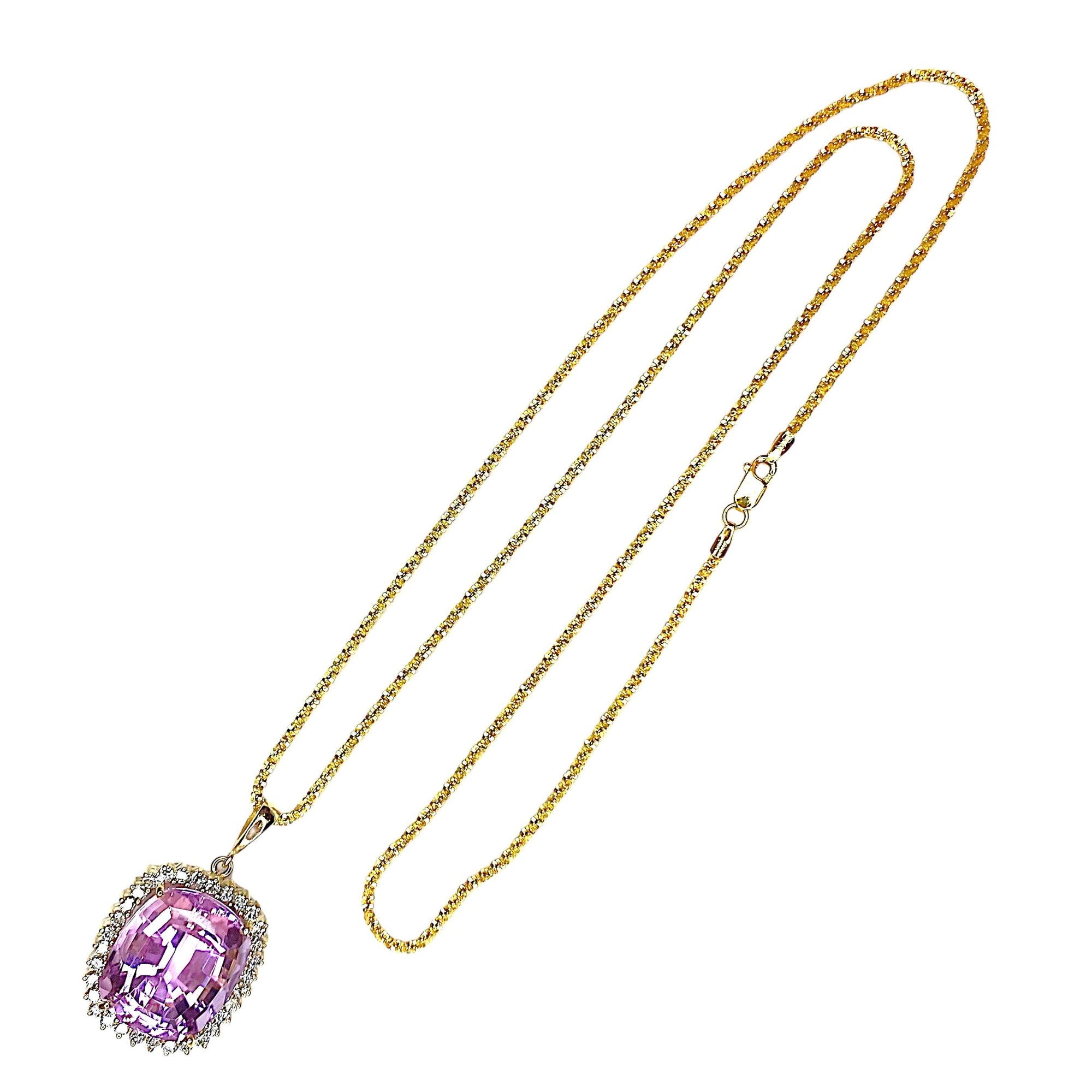 14K Gold Kunzite & Diamond Necklace
