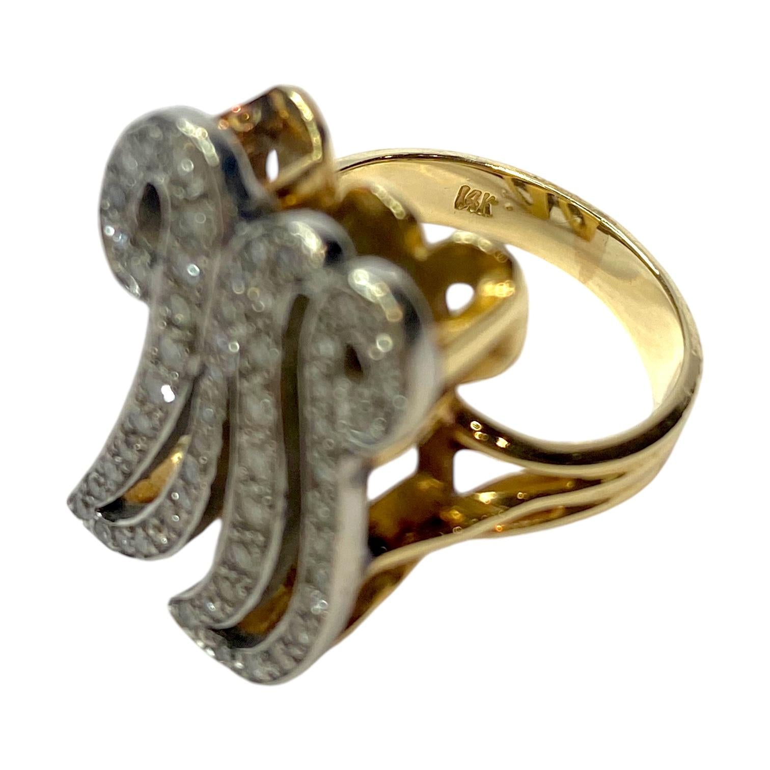 Vintage 14K Gold Diamond Initial M Ring