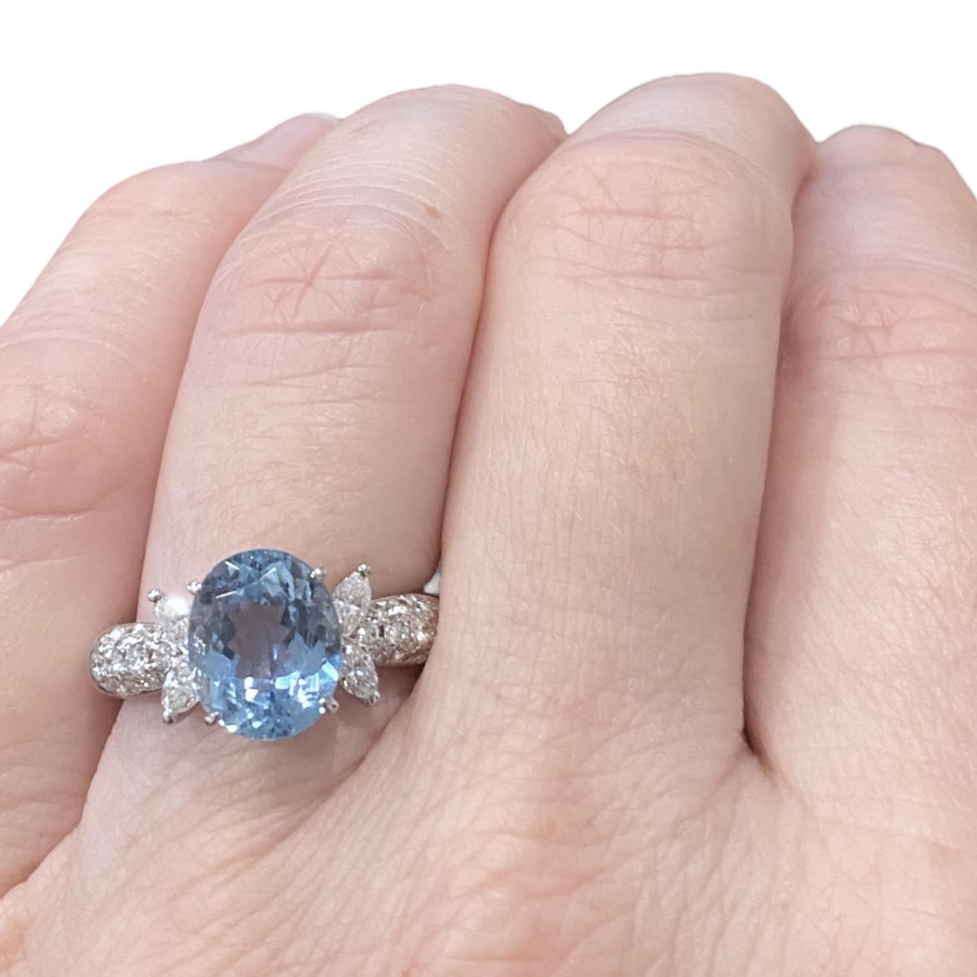 Platinum Aquamarine and Diamond Ring