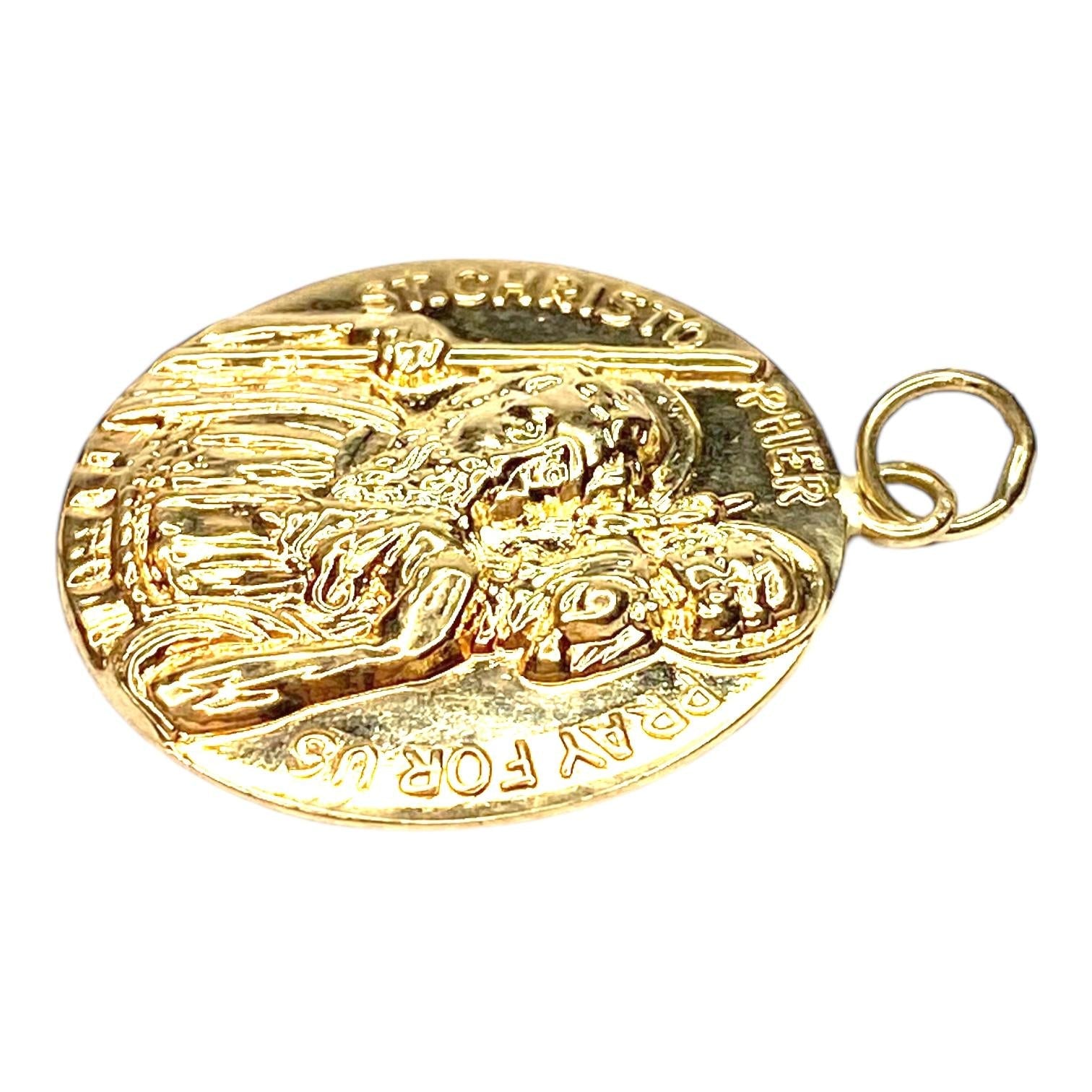 Vintage Large 14K Gold St Christopher Pendant