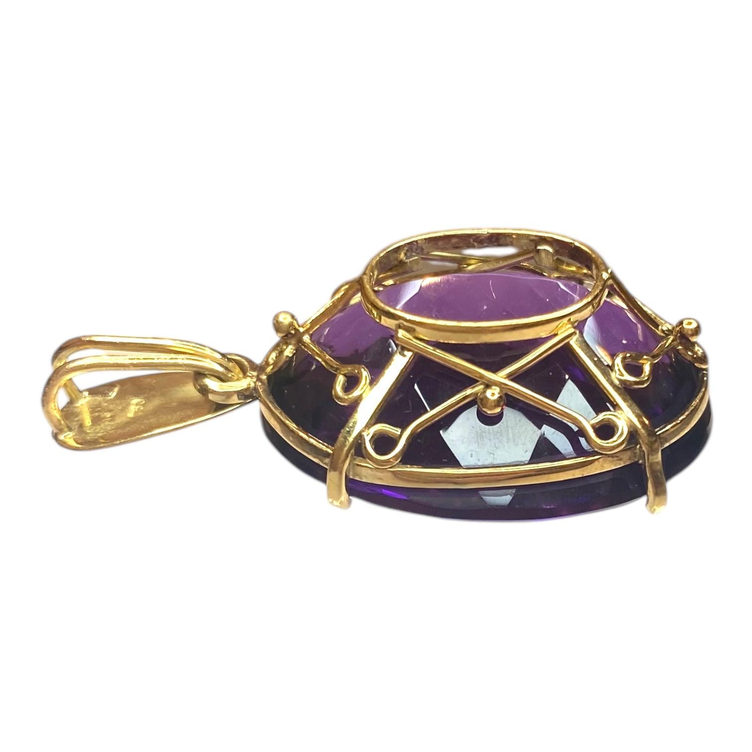 Vintage 18K Gold Large Amethyst Pendant