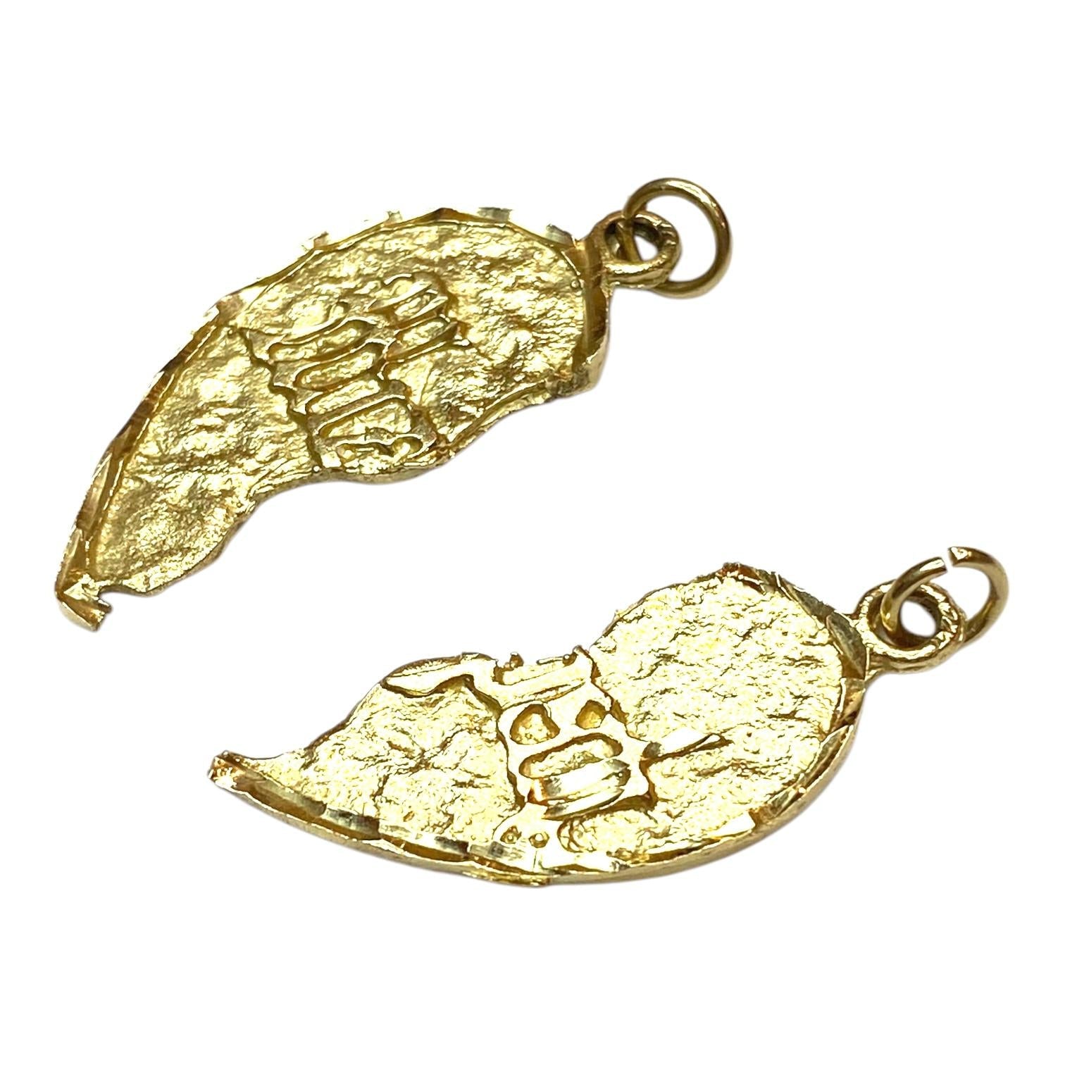 Vintage 14k Yellow Gold Mizpah Heart Pendant 2 Pieces