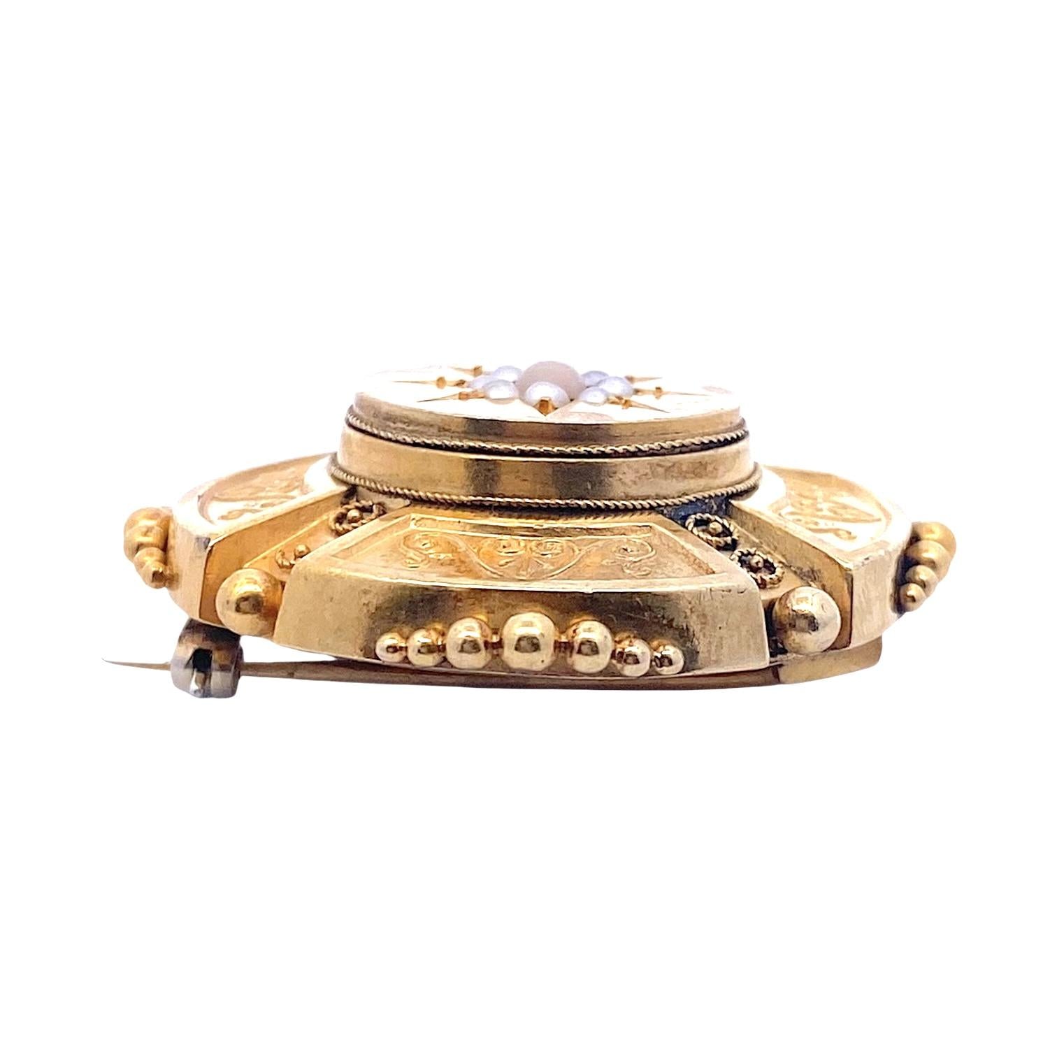 Etruscan Revival Antique 14K Pearl Brooch