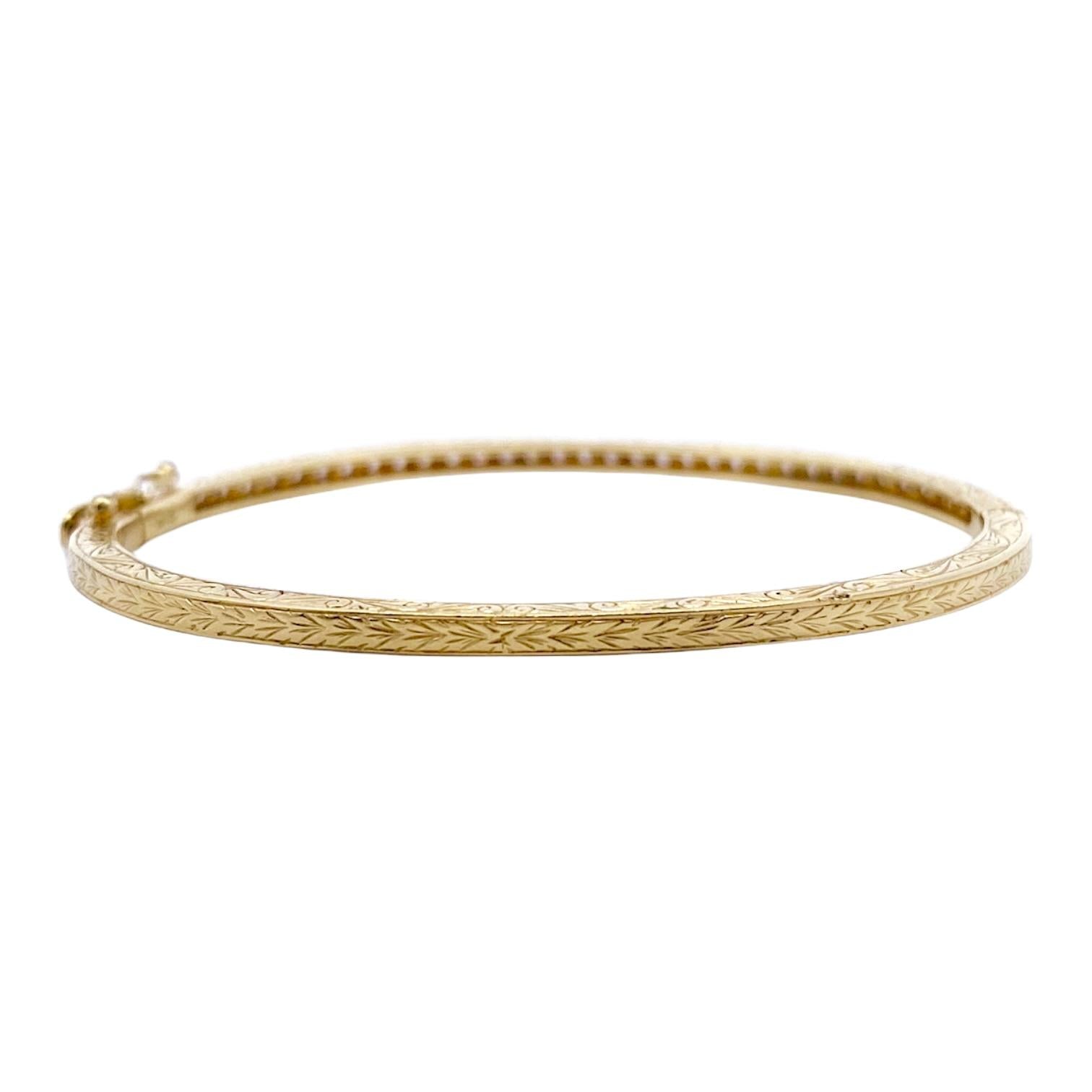 Penny Preville 18K Yellow Gold Engraved Diamond Bangle Bracelet