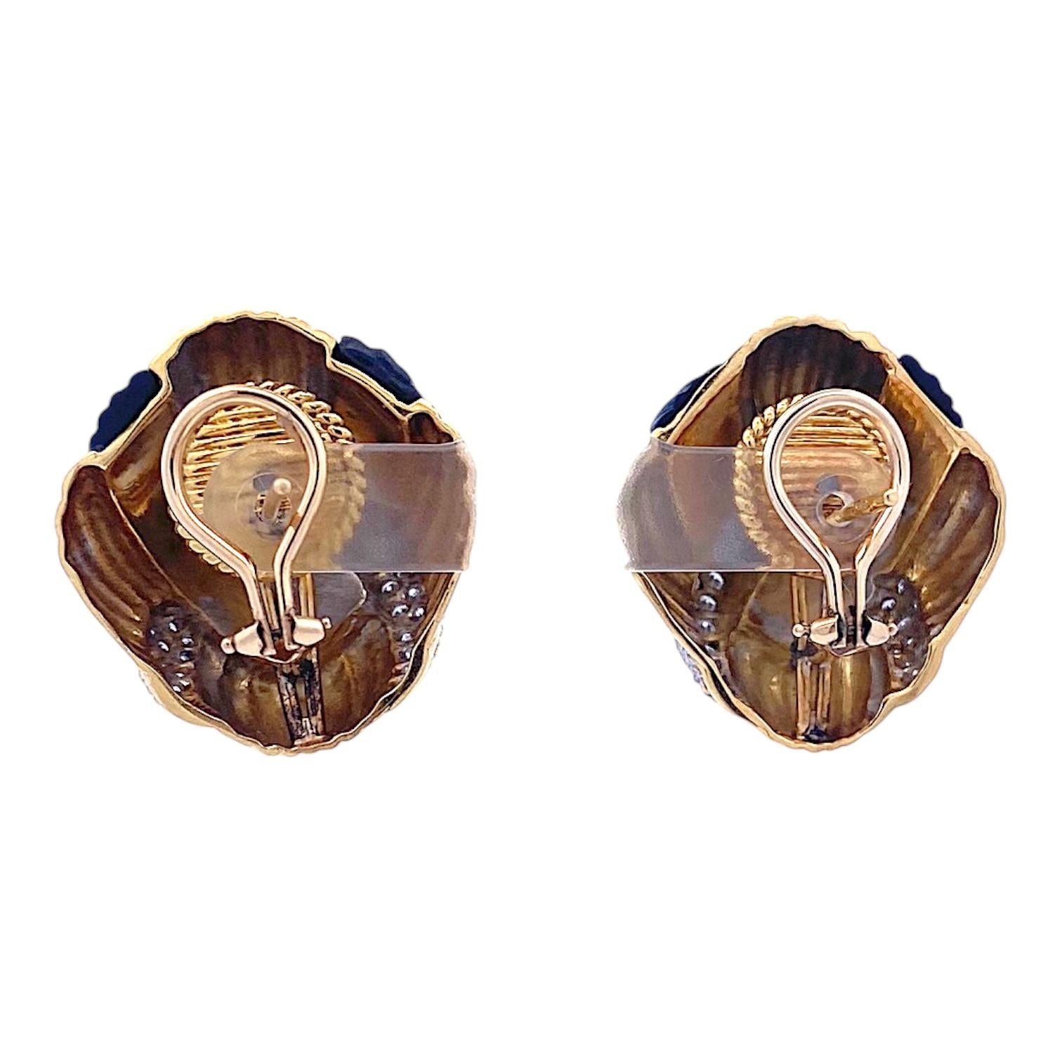 Vintage 18K Carved Onyx and Diamond Dome Earrings