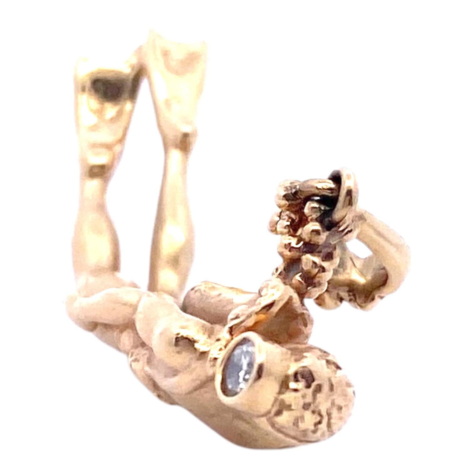 Vintage 14K Diamond Set Scuba Diver Charm Pendant