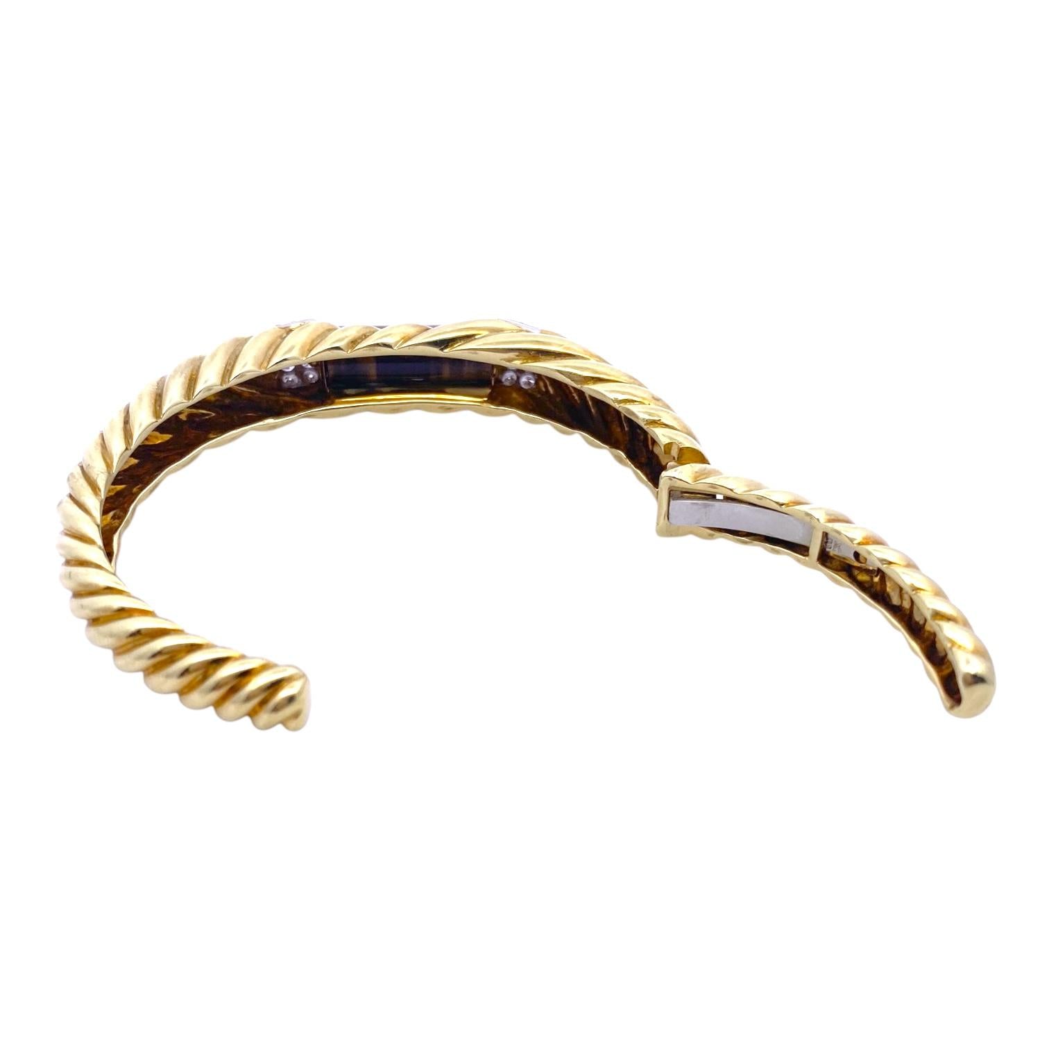 Vintage MJI 18K Tiger Eye Diamond Hinged Bangle Bracelet