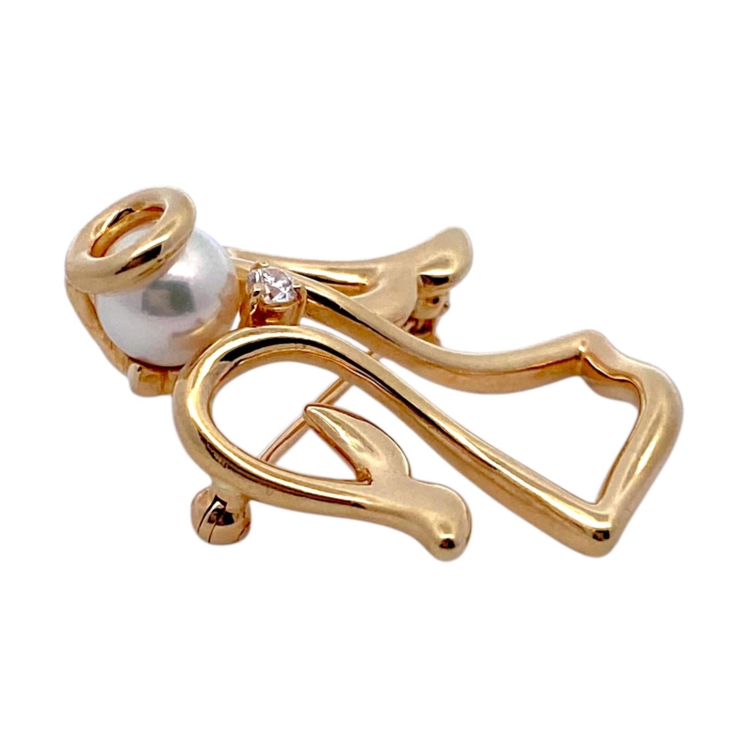 Mikimoto 18K Gold Akoya Pearl and Diamond Angel Pin Brooch