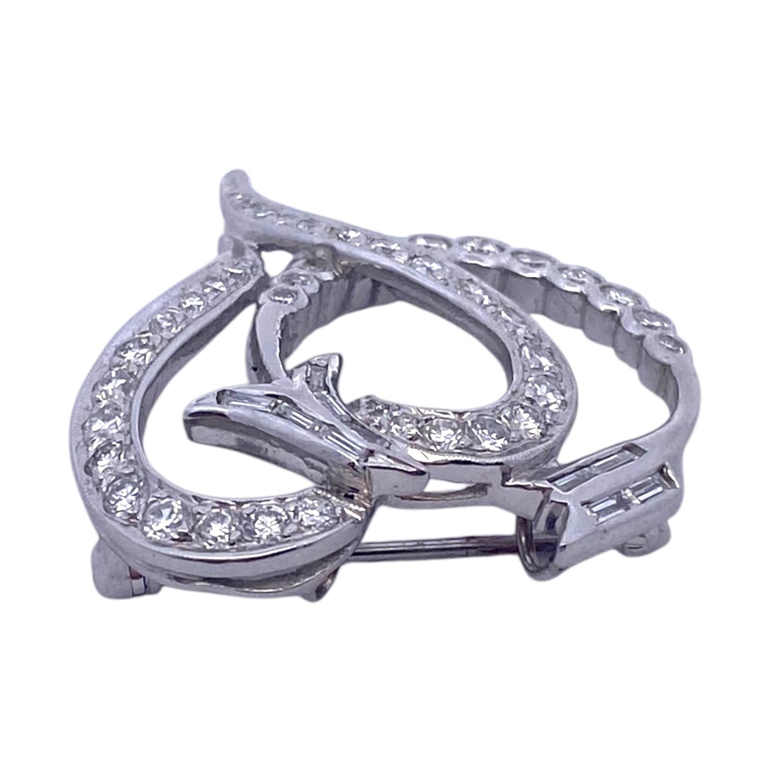 Vintage Platinum Diamond Heart and Arrow Pin Pendant