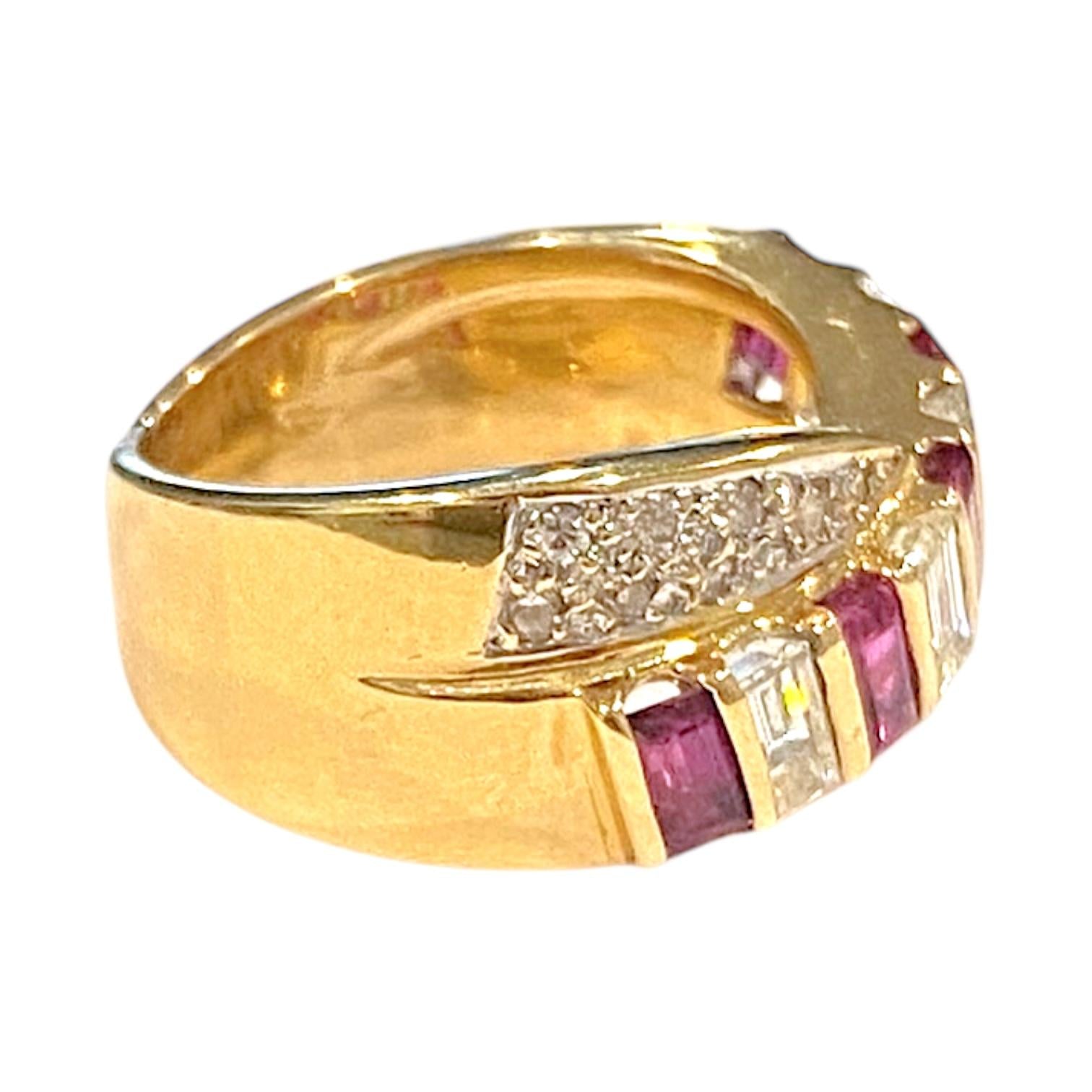 18K Gold Ruby and Diamond Crossover Ring