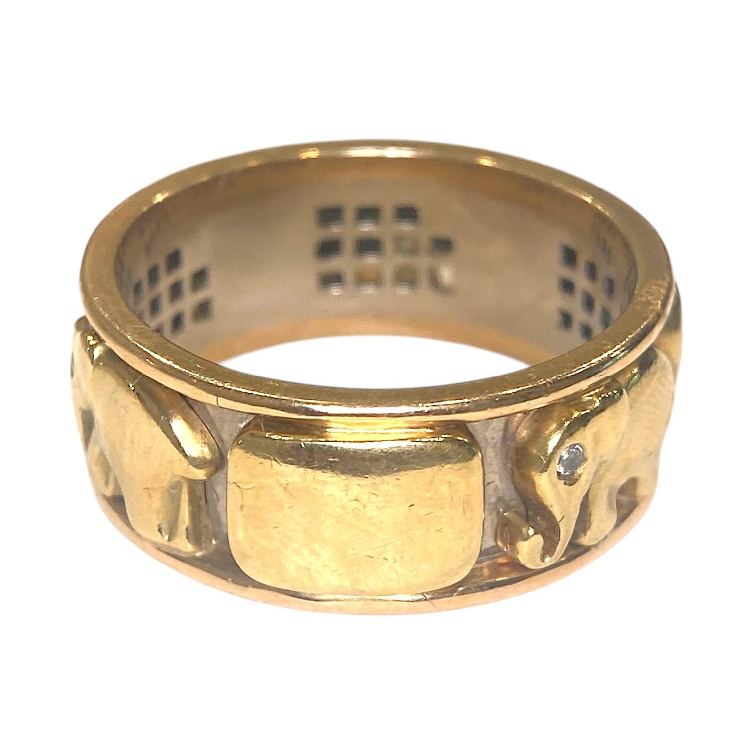 Vintage 18K Gold Elephant Band with Diamonds Size 12