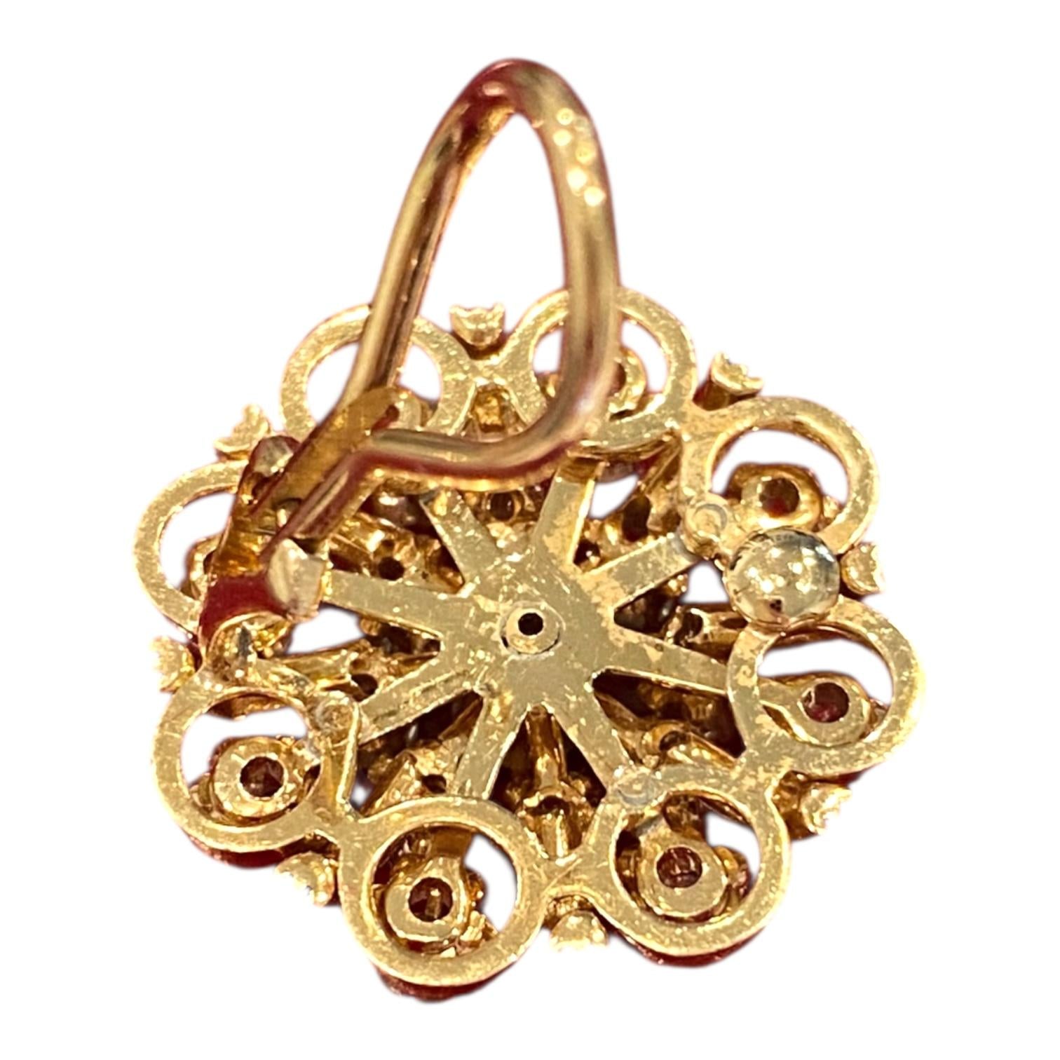 Vintage 14K Diamond Cluster Earrings with Enamel Accents