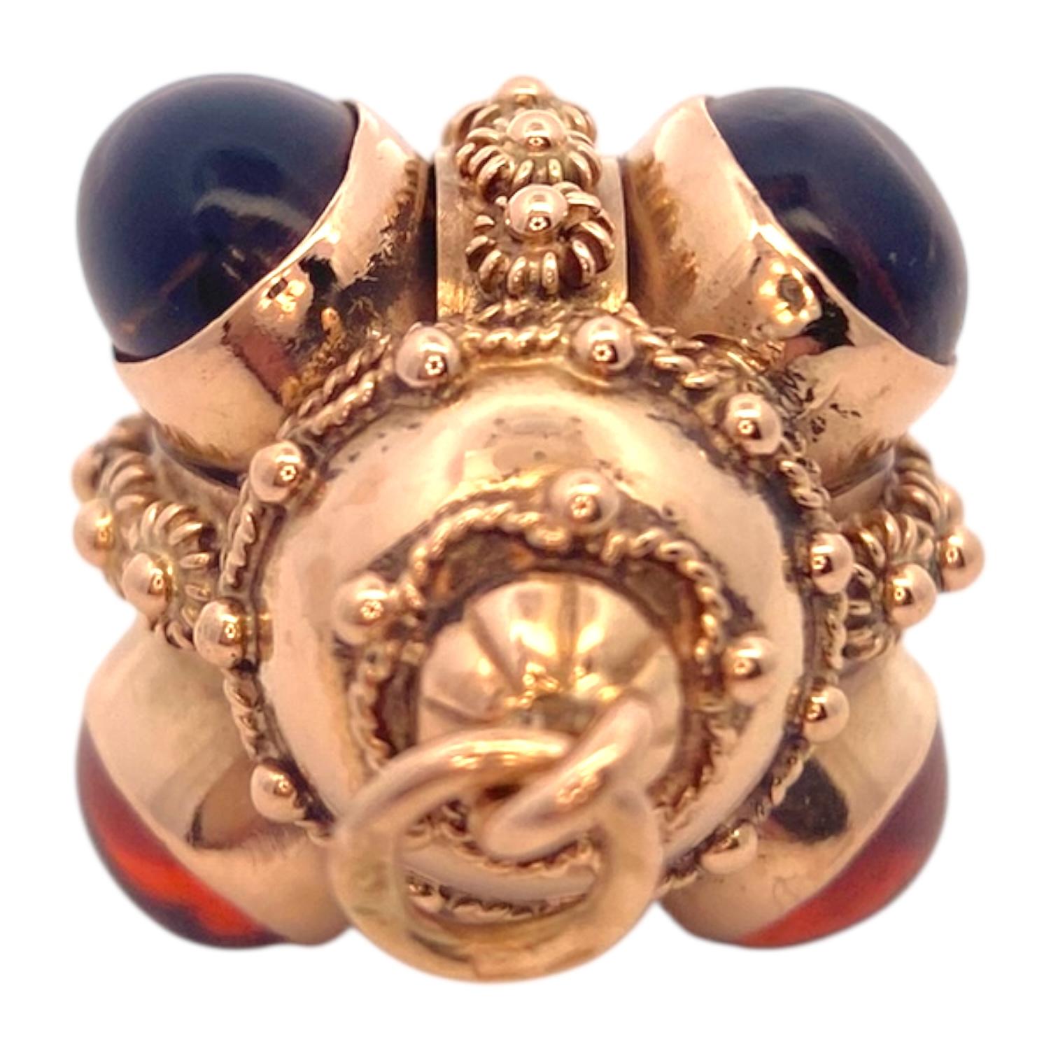 Etruscan Revival Italian 18K Citrine Cabochon Charm Pendant