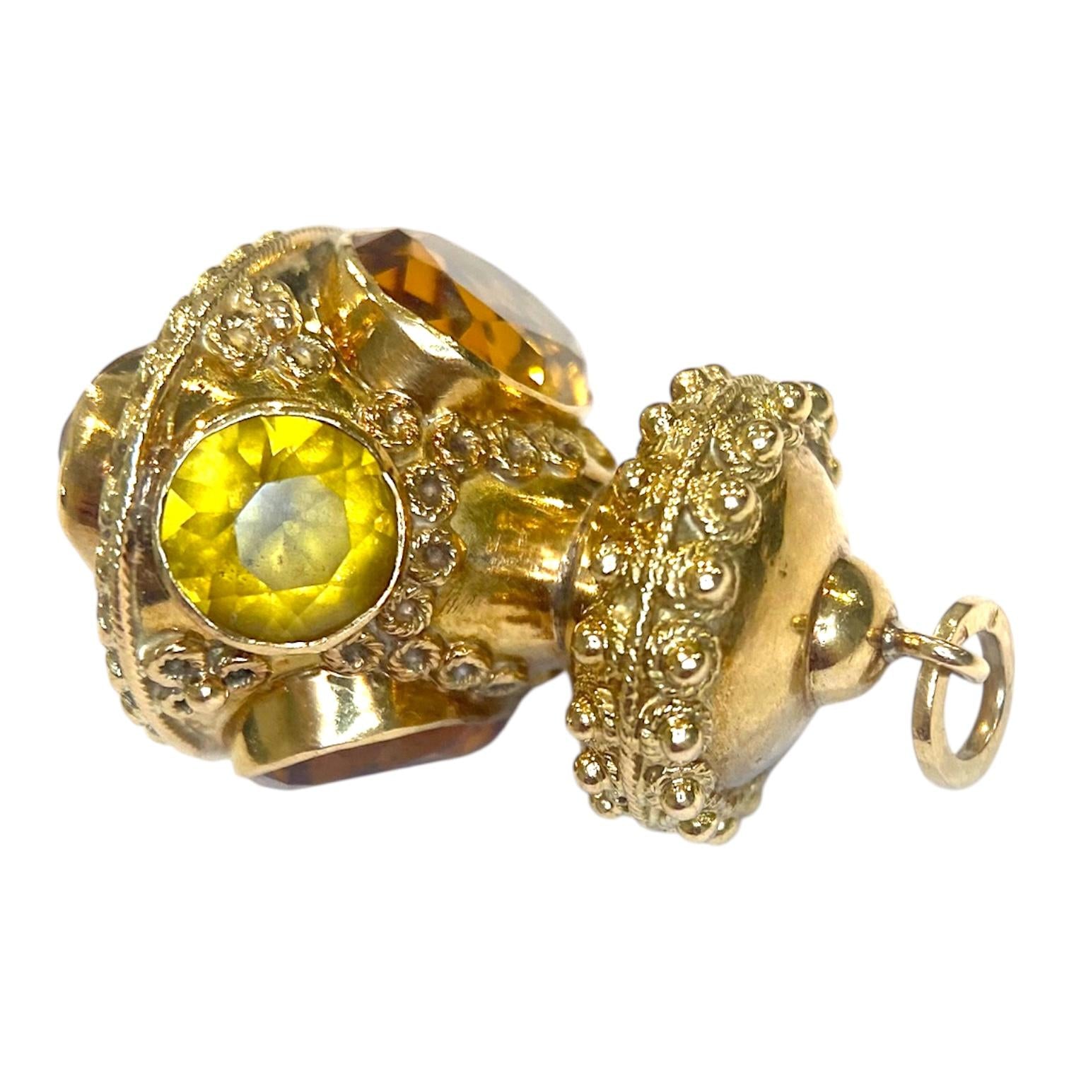 Etruscan Revival 18K Gold Citrine Charm Pendant