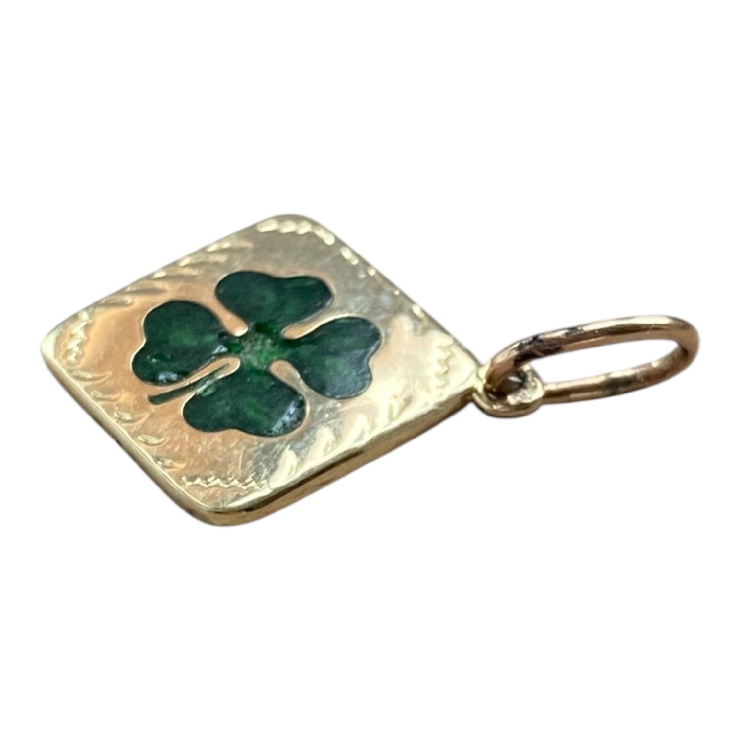 Antique 14K Yellow Gold Enamel Four Leaf Clover Charm Pendant