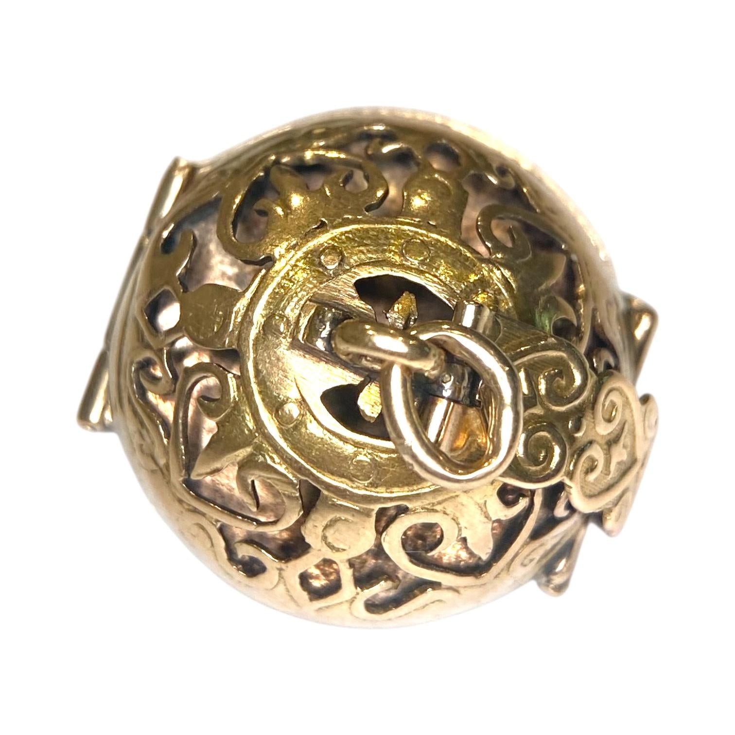 Vintage 14K Gold Folding Locket Orb Pendant