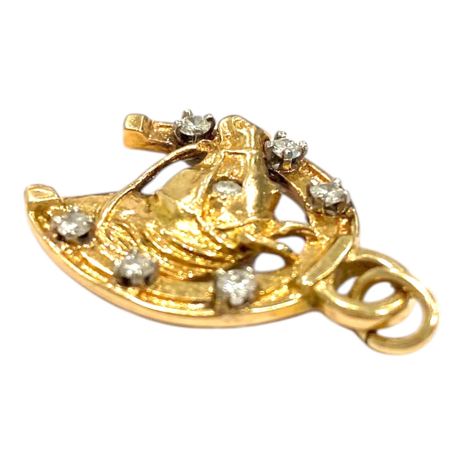 Vintage 14K Diamond Set Horseshoe with Horse Head Pendant