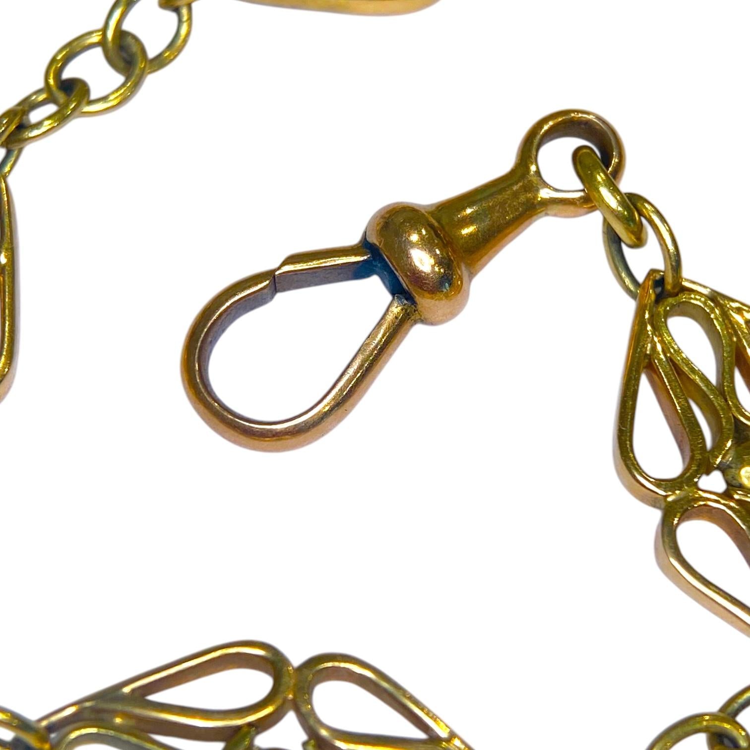 Antique 16K Yellow Gold Long Watch Chain Link Necklace