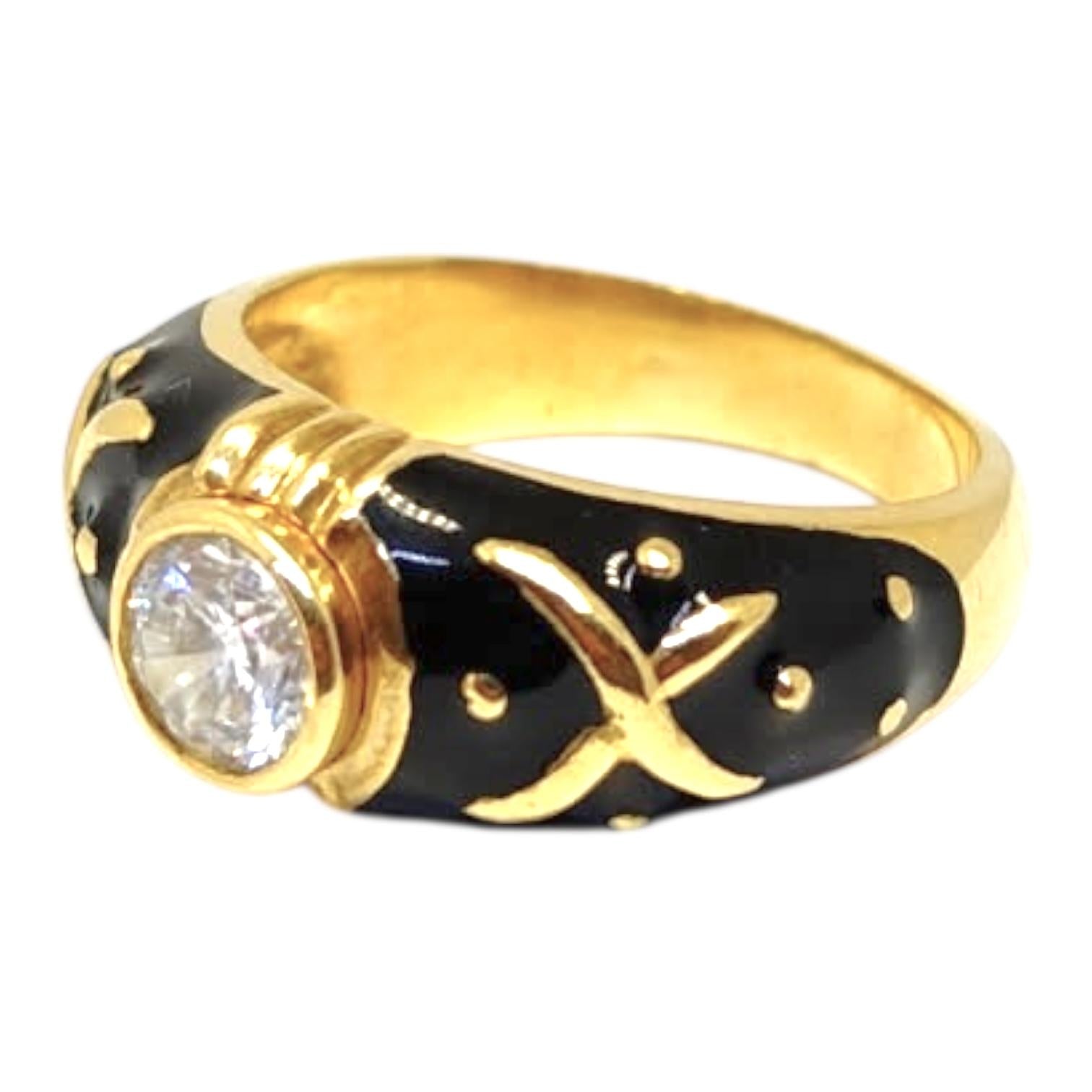 Vintage HIDALGO 18K Black Enamel Diamond Solitaire Ring