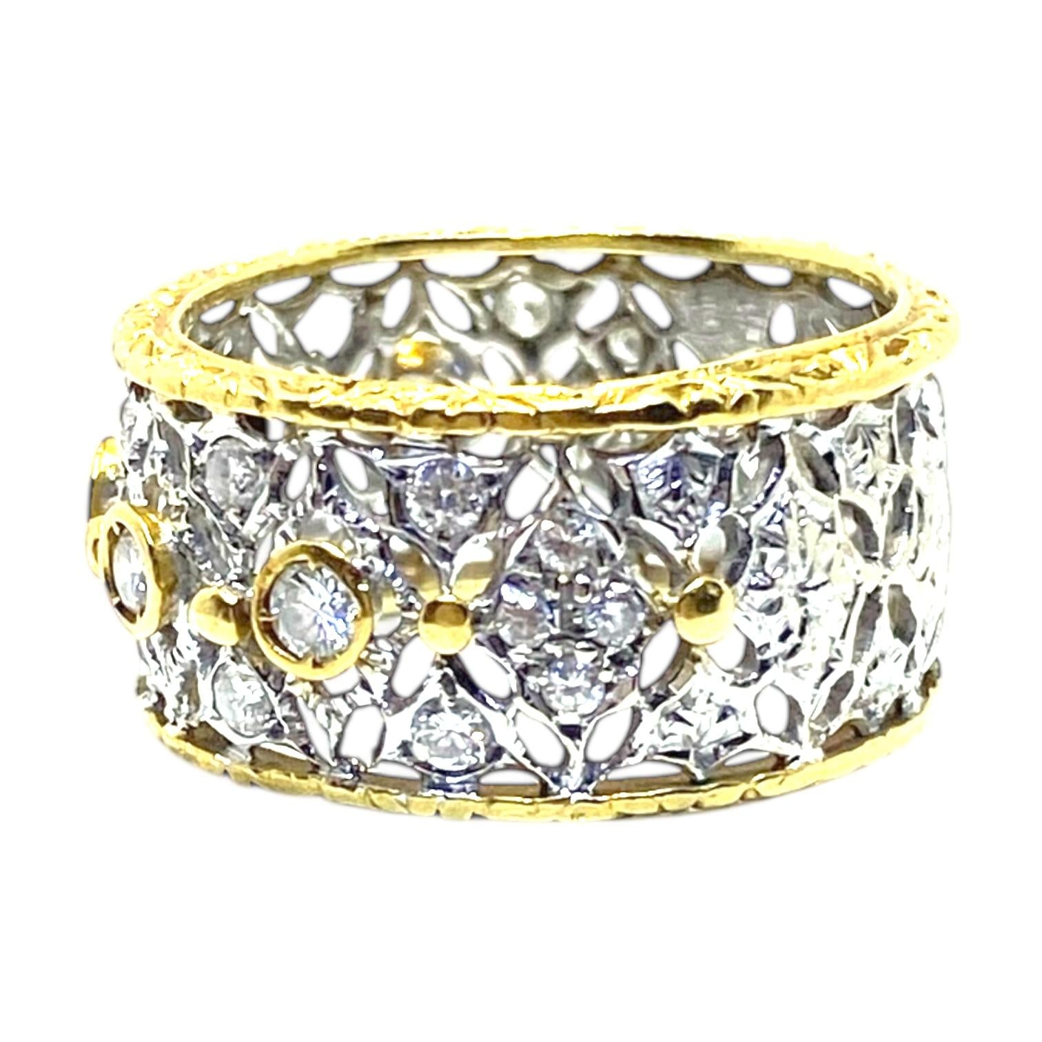 Vintage 18K Lace Design Diamond Band Ring