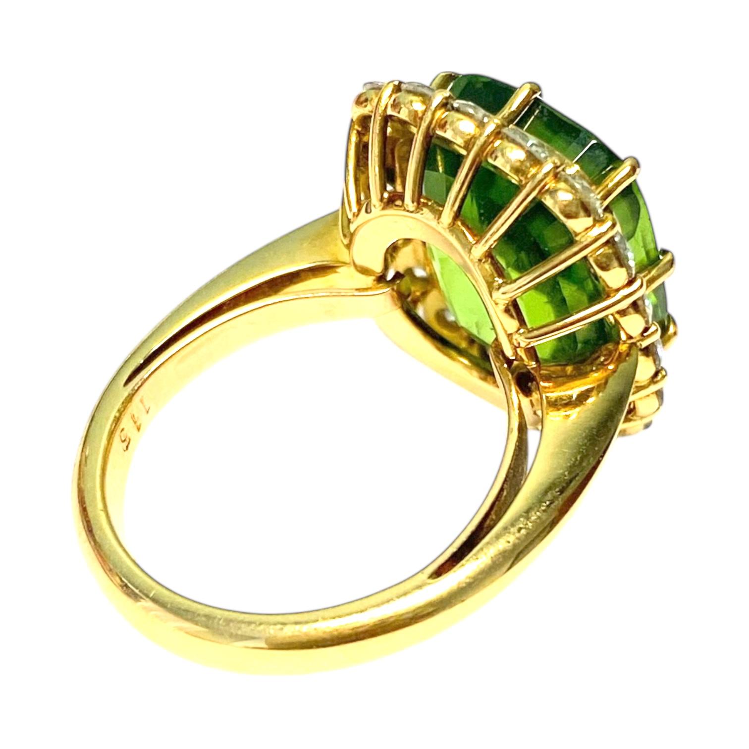 18K Yellow Gold Large Peridot and Diamond Ring