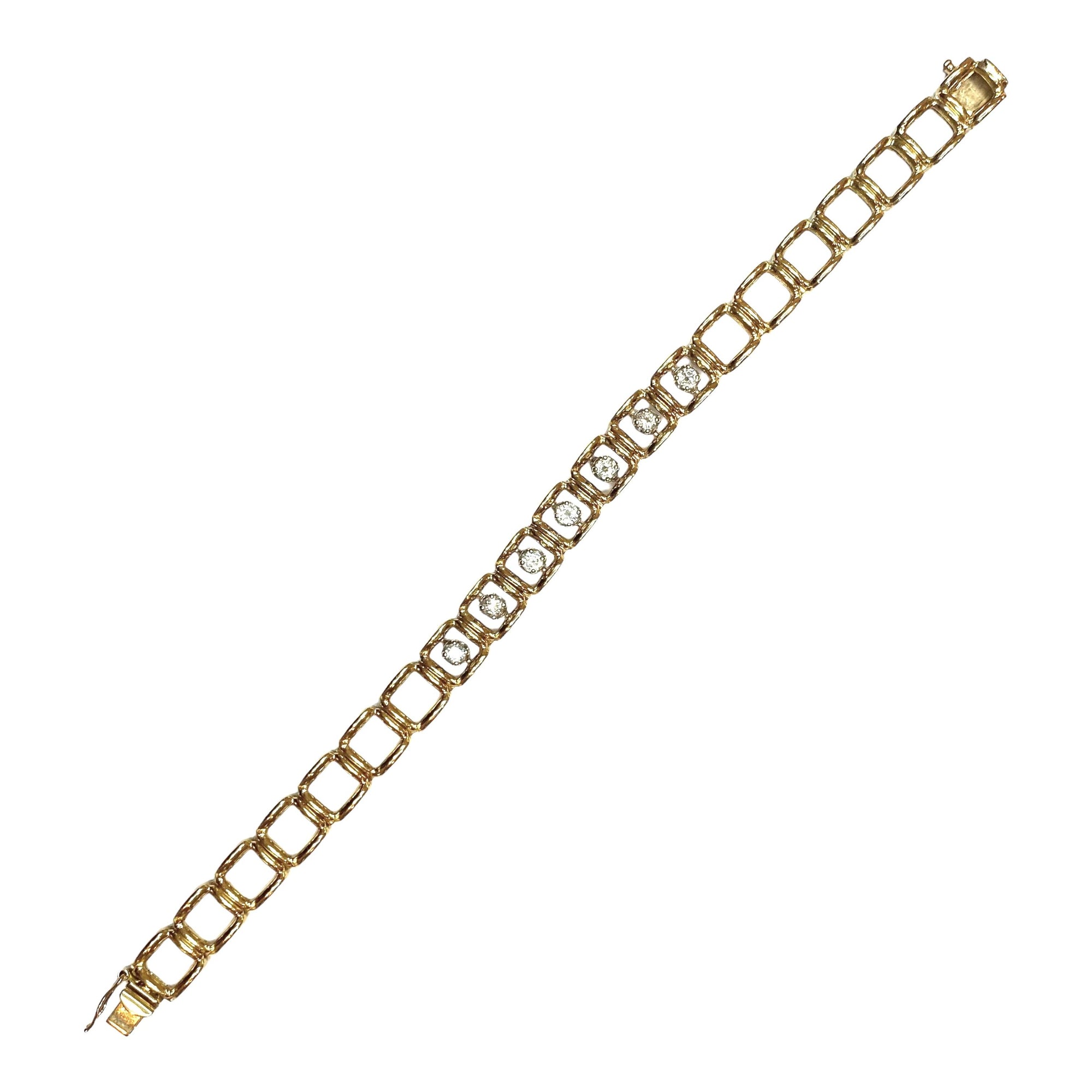 Vintage Mid Century 14K Gold Diamond Bracelet